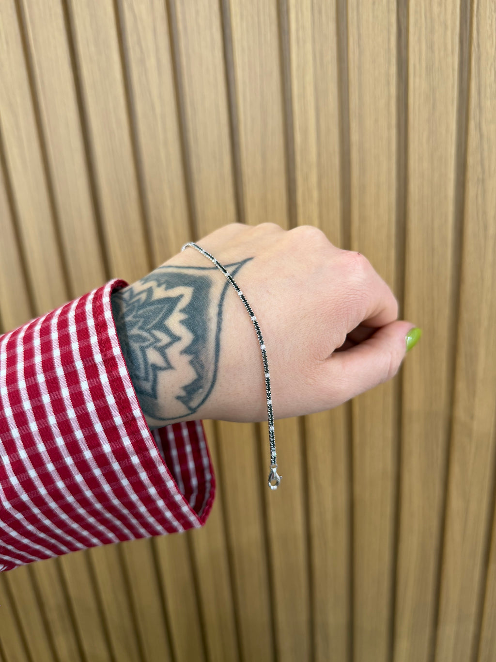 BRACCIALE MINI TENNIS NERO E BIANCO ARGENTO 925