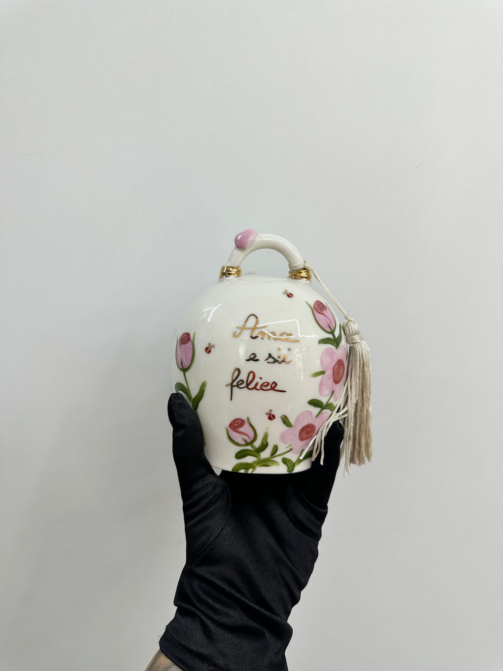 CAMPANA CERAMICA DI CAPODIMONTE AMA E SII FELICE