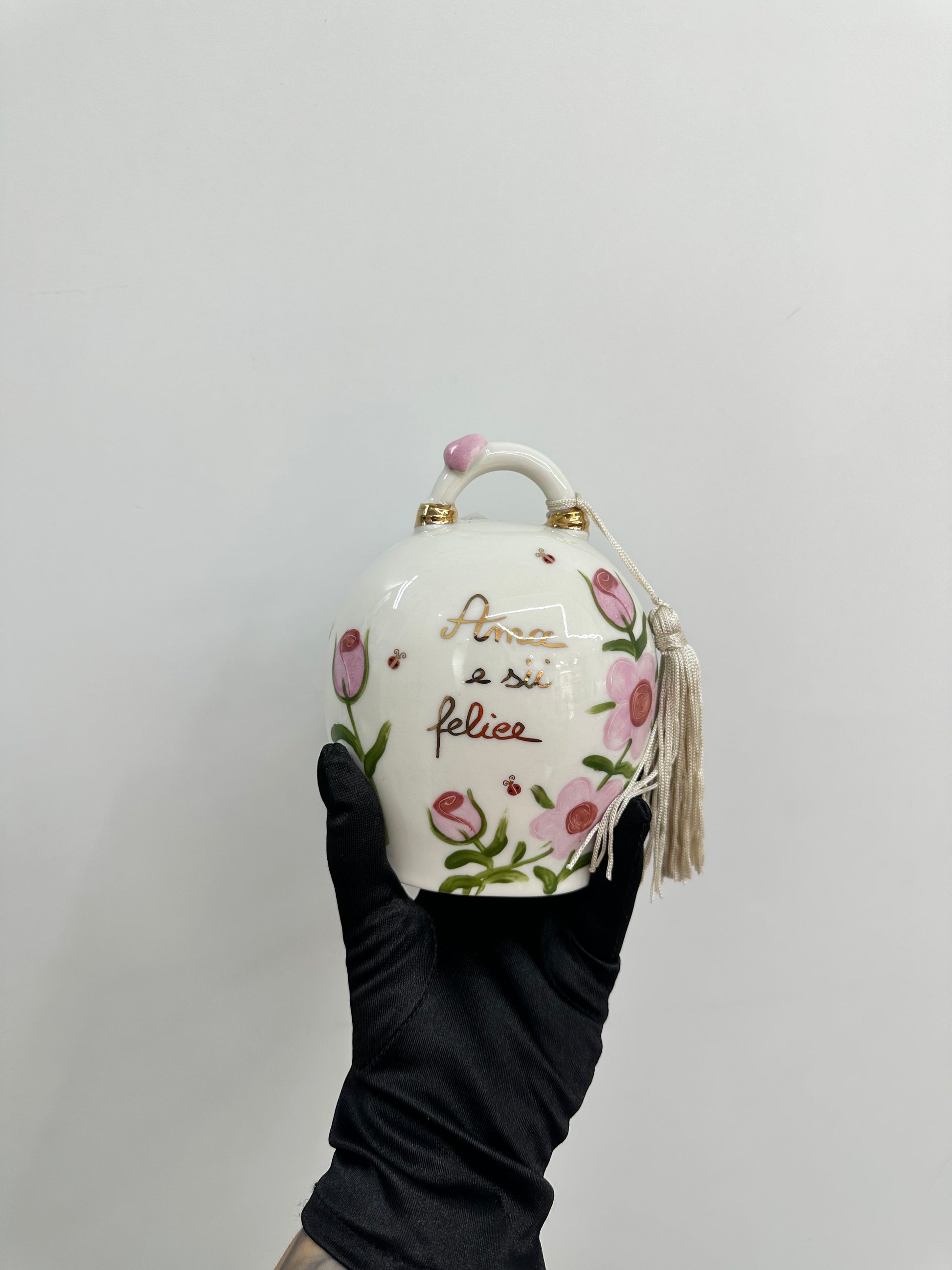 CAMPANA CERAMICA DI CAPODIMONTE AMA E SII FELICE
