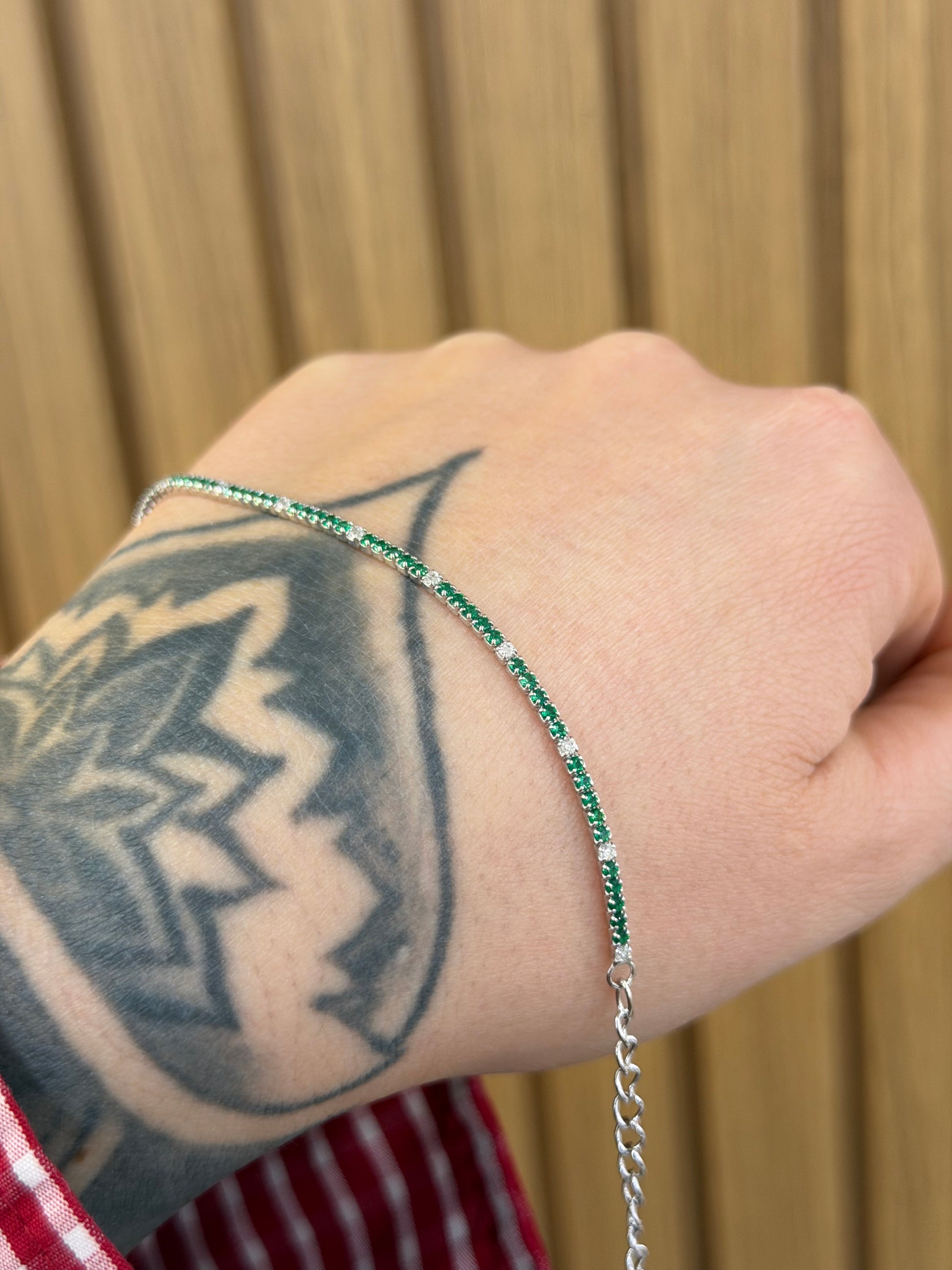 BRACCIALE TENNIS MINI VERDE E BIANCO ARGENTO 925