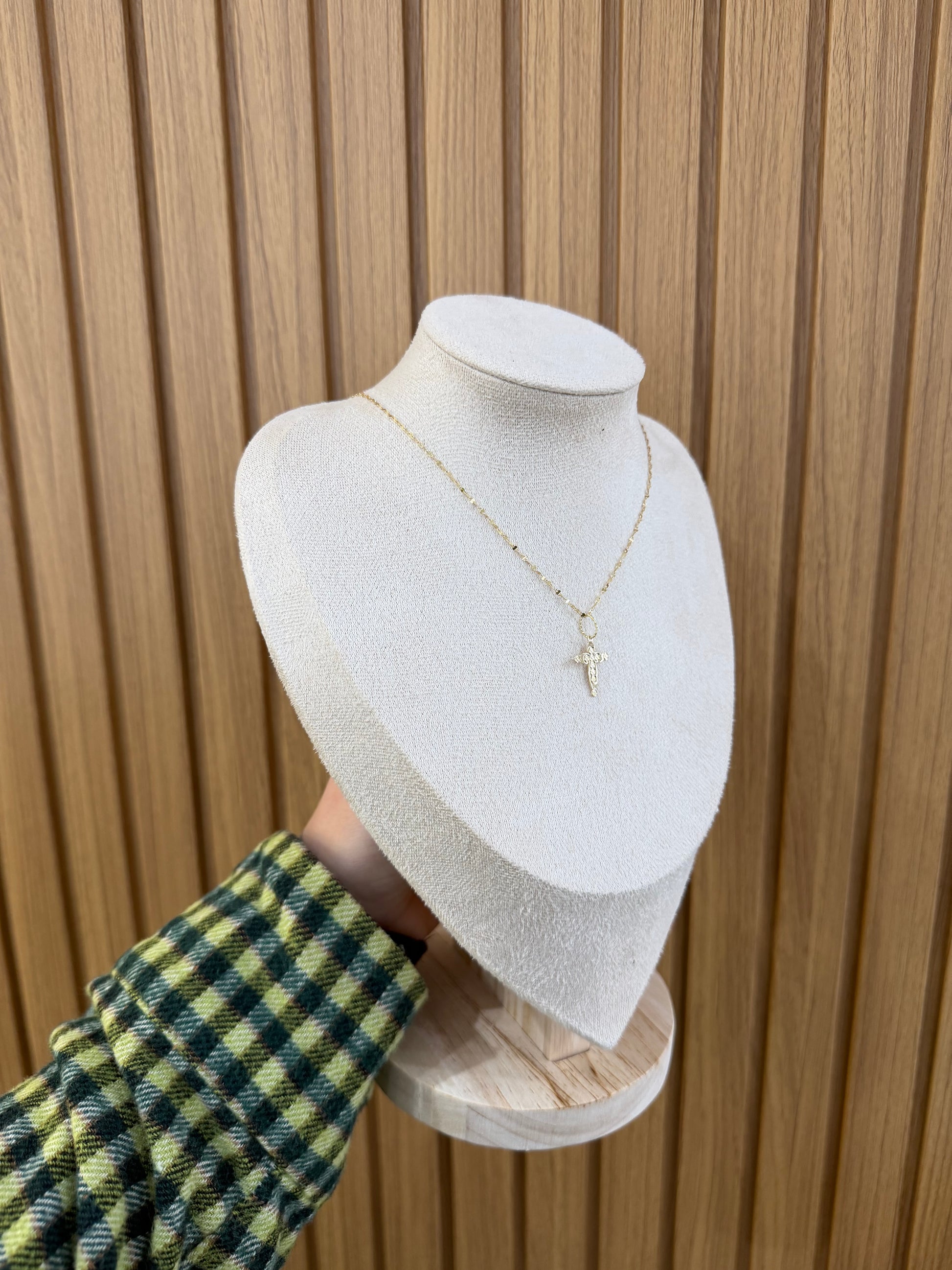 COLLANA ORO 18KT SPECCHIATA CON CIONDOLO CROCE