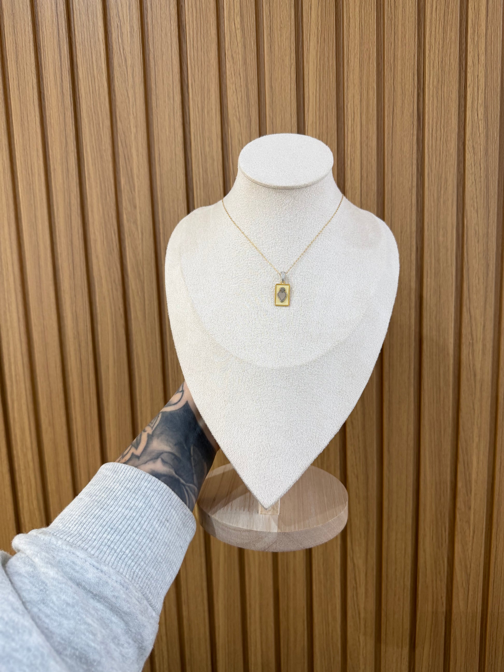 COLLANA MEDAGLIETTA CON CUORE SACRO ARGENTO 925