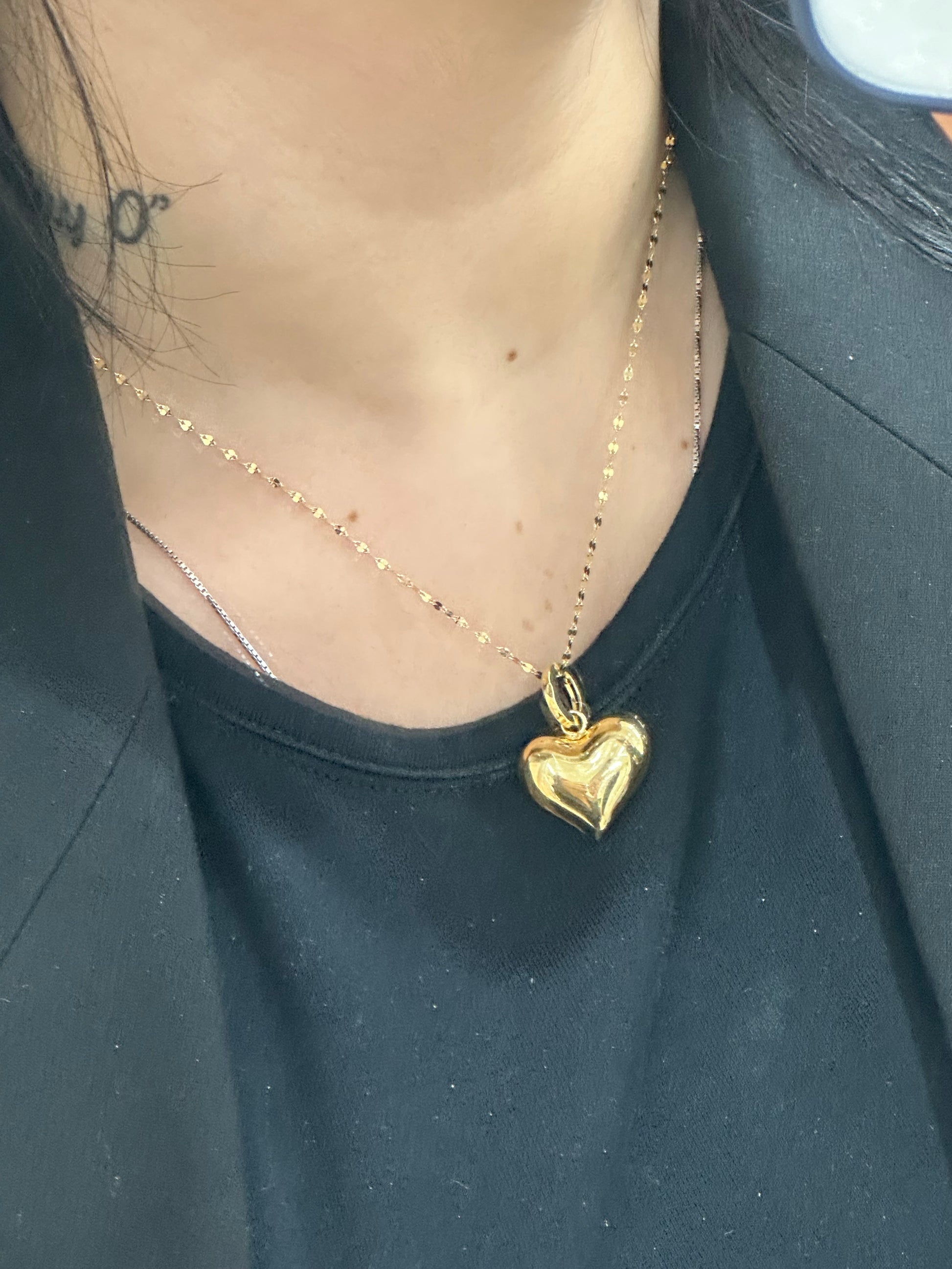 COLLANA CUORE BOMBATO CON SPECCHIETTA ORO 18KT