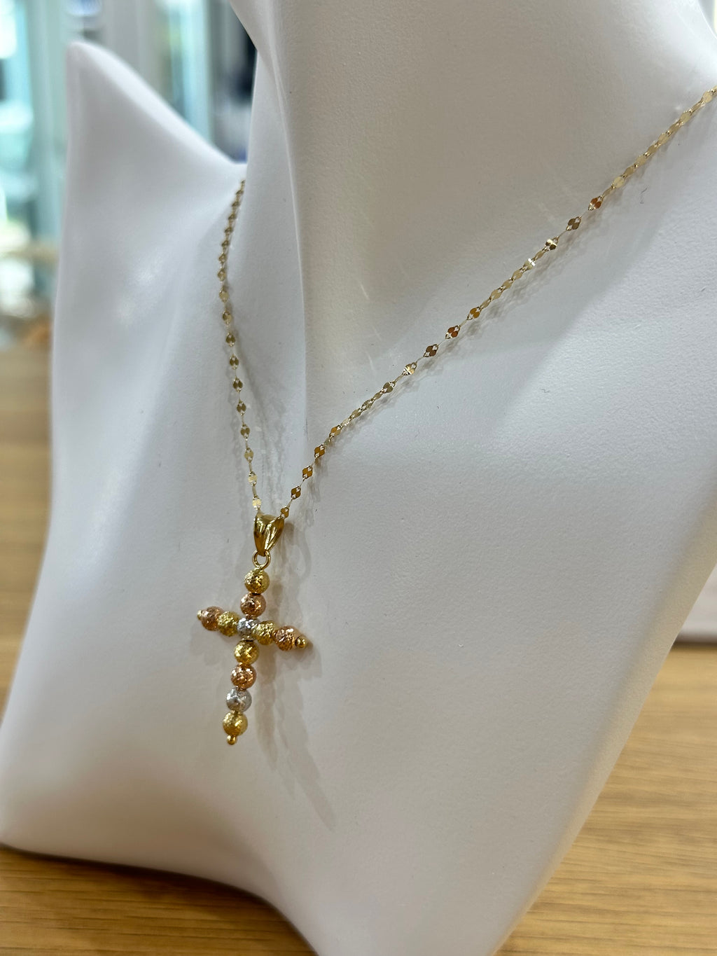 COLLANA SPECCHIATA CON CROCE MILLE LUCI ORO 18KT