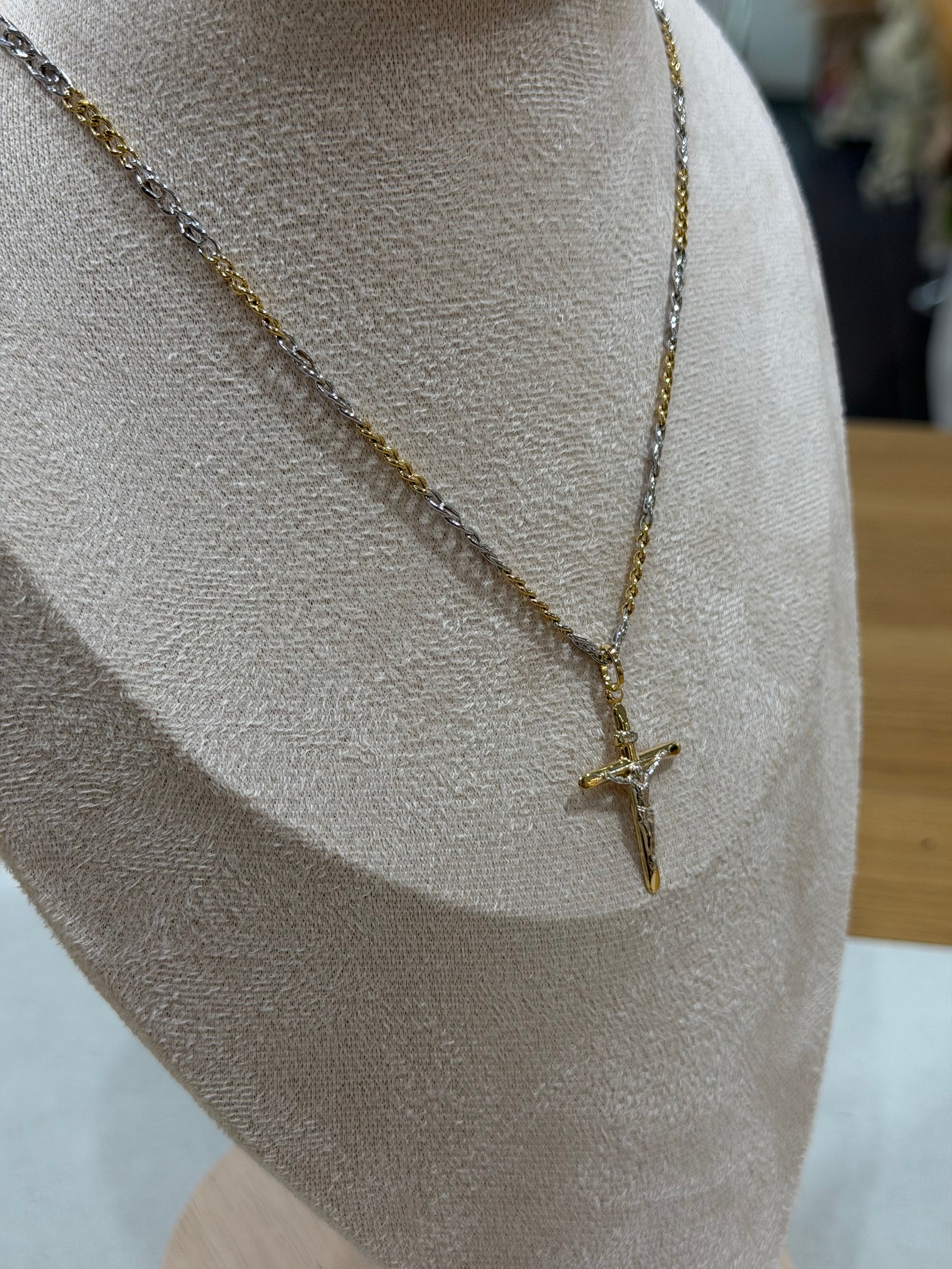 COLLANA IN ORO 18KT BICOLORE CON CROCE
