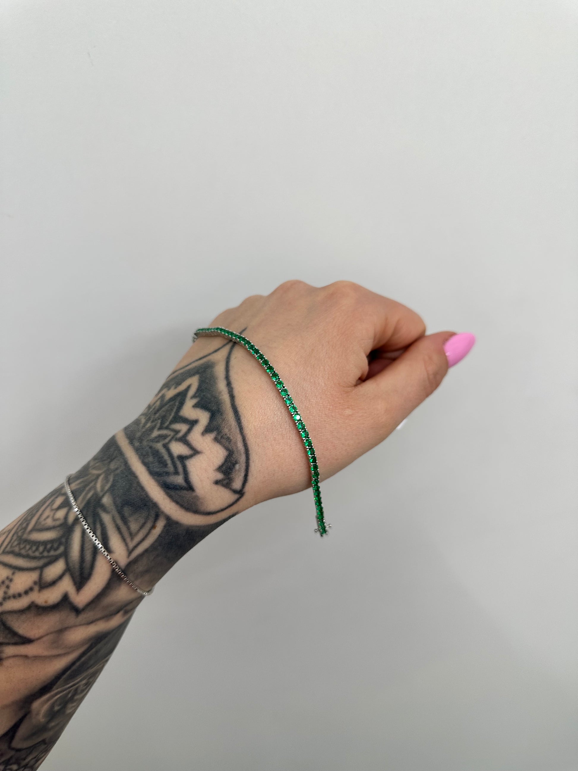 BRACCIALE TENNIS GREEN ARGENTO
