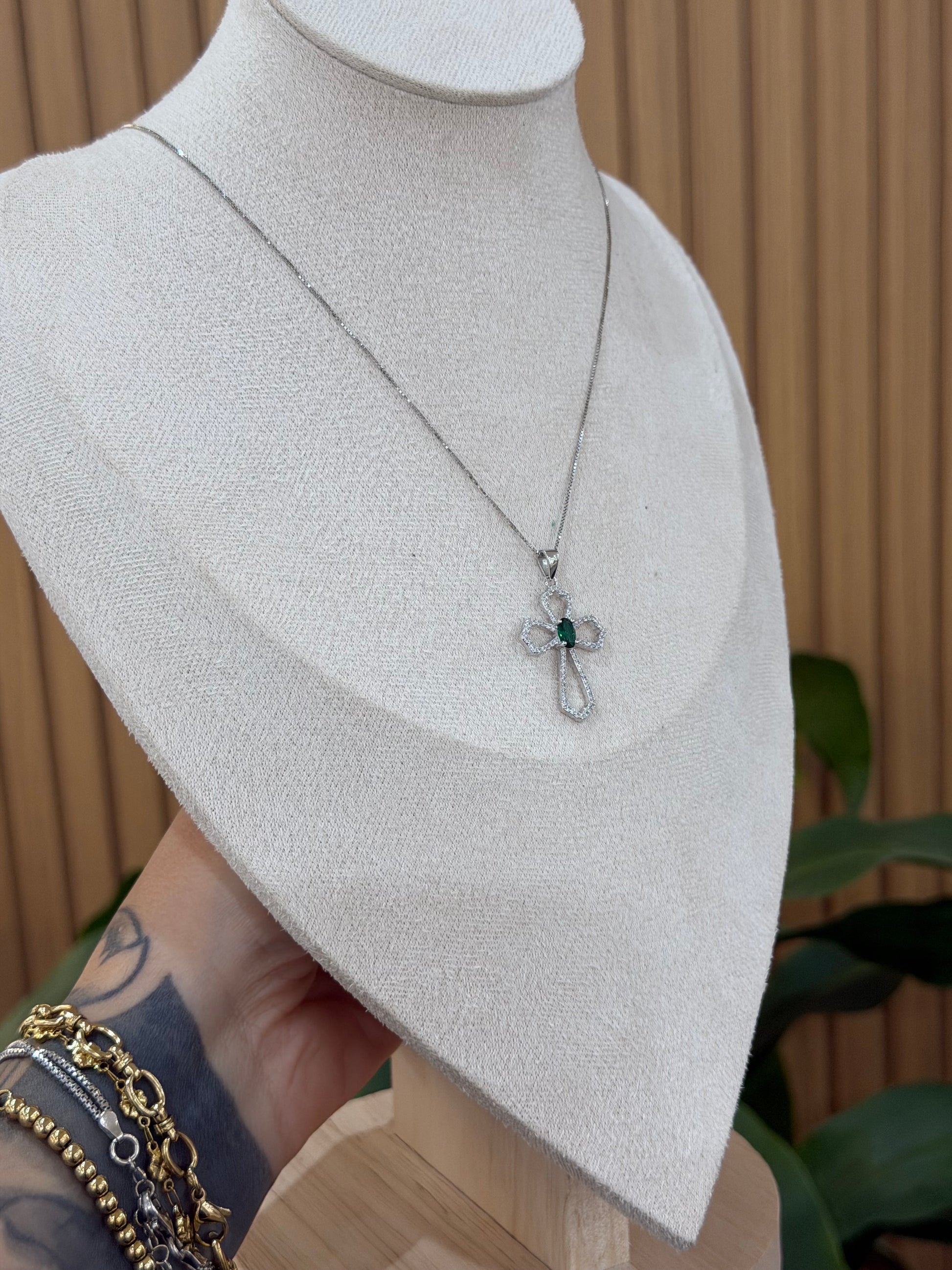 COLLANA ARGENTO 925 CON CROCE ESMERALDA