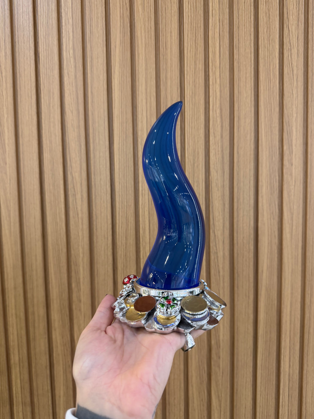 CORNO PORTAFORTUNA BLU CON MONETE