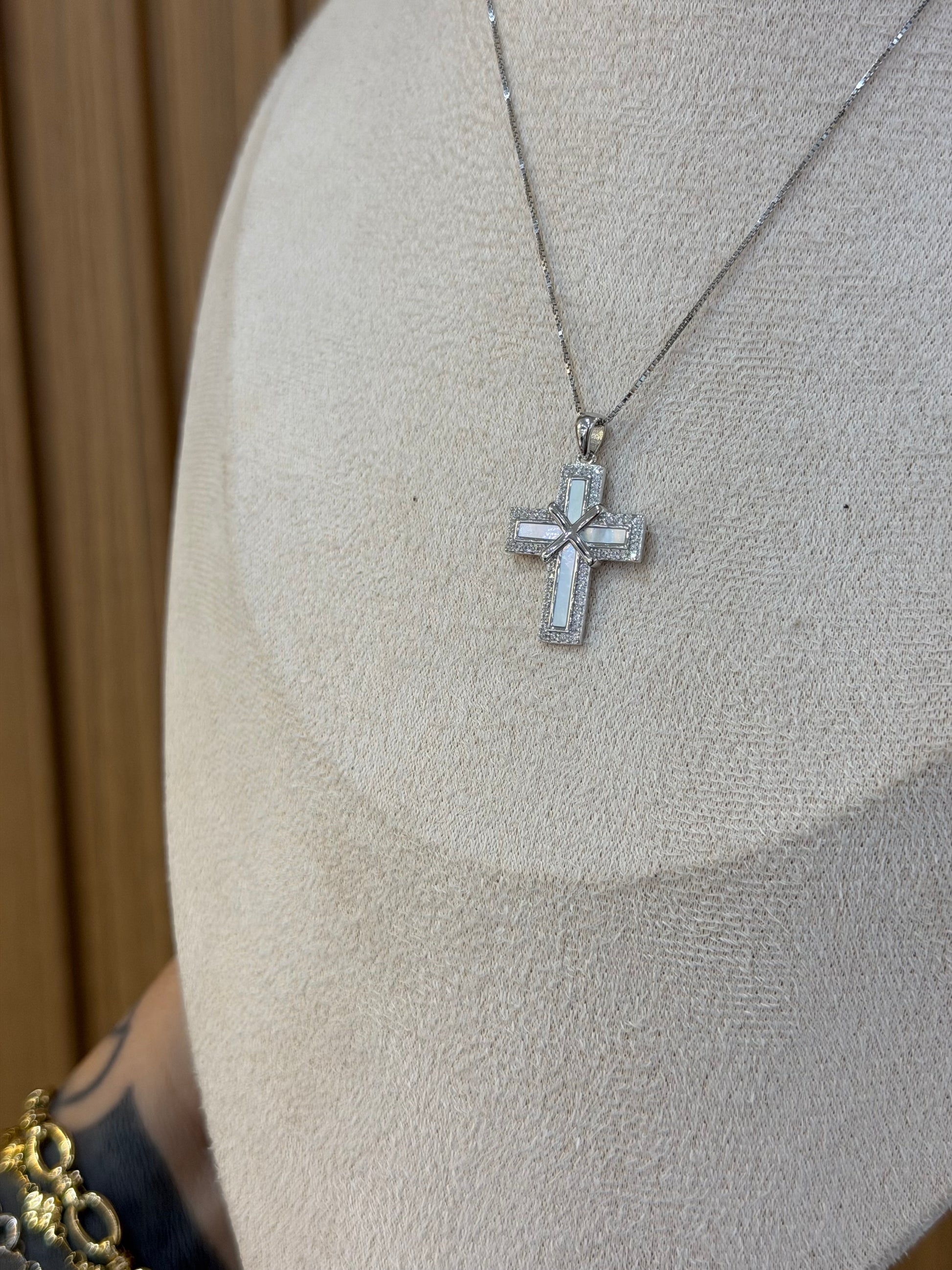 COLLANA ARGENTO 925 CROCE MADREPERLA