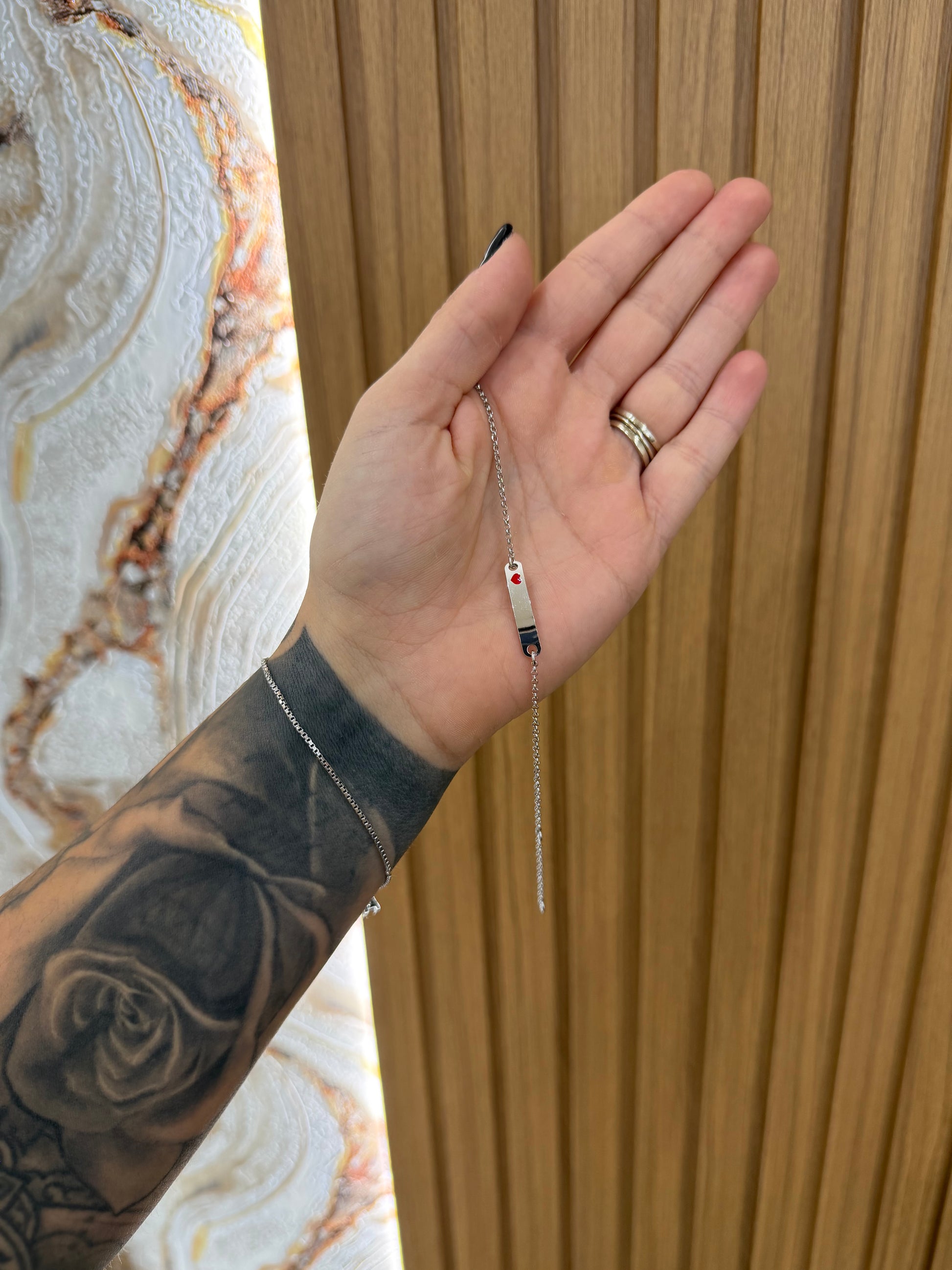 BRACCIALE BATTESIMALE CON CUORE ROSSO ARGENTO