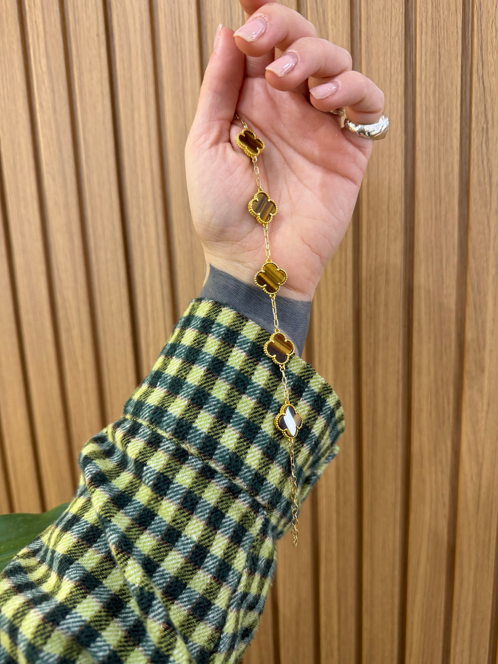 BRACCIALE QUADRIFOGLIO OCCHIO TIGER ARGENTO 925