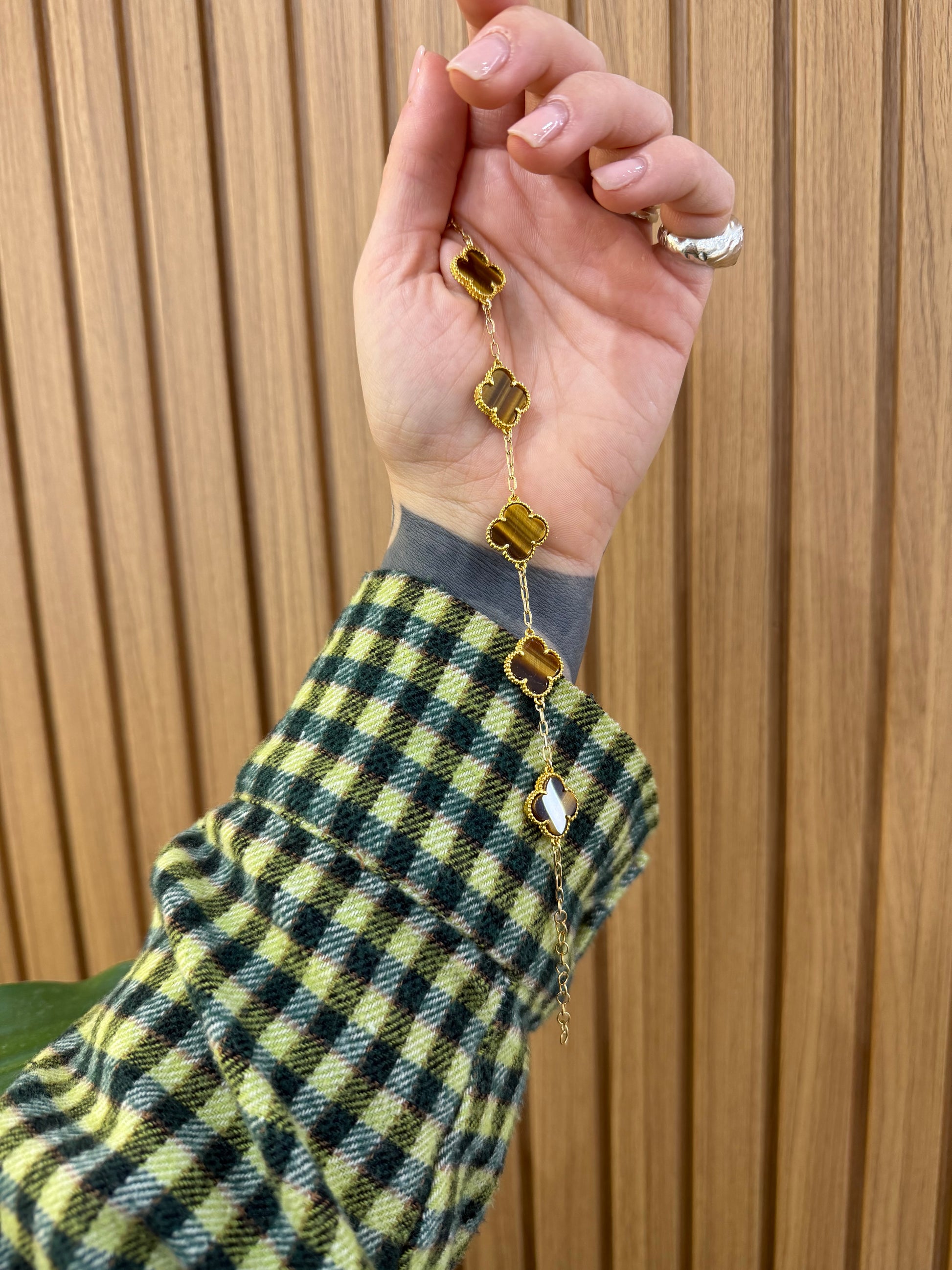 BRACCIALE QUADRIFOGLIO OCCHIO TIGER ARGENTO 925