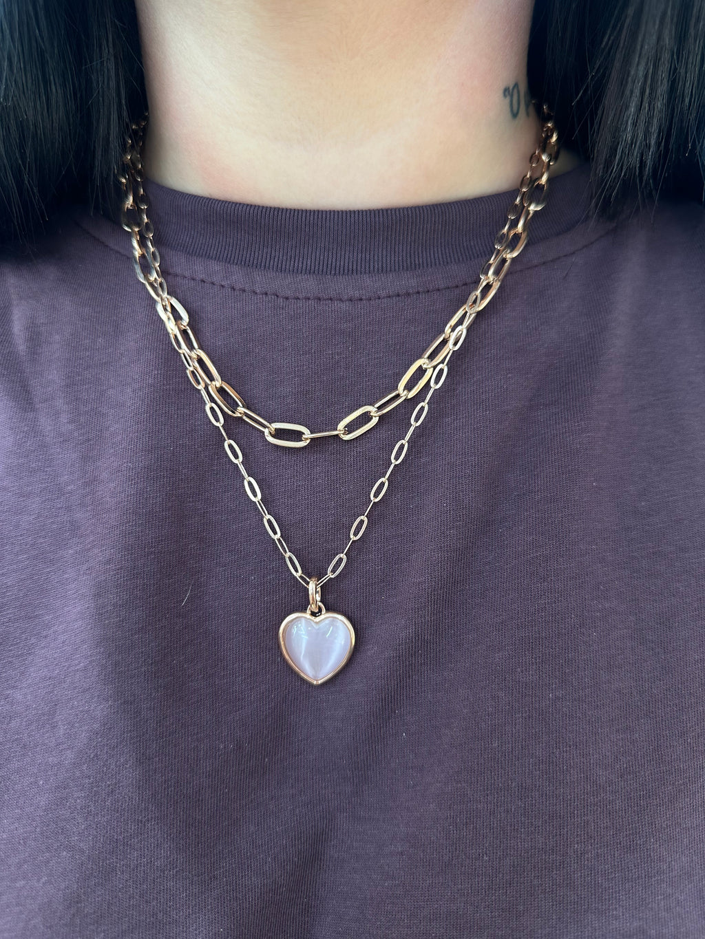 COLLANA DOPPIO FILO CON CUORE ACCIAIO
