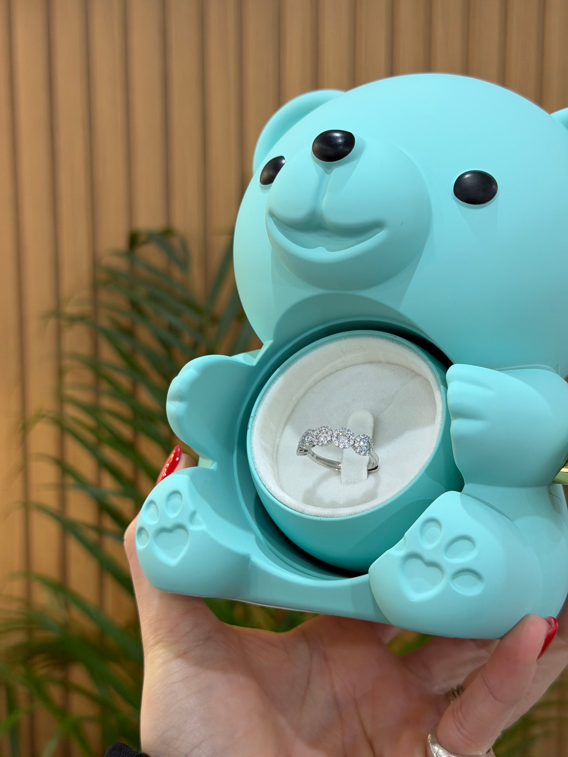 BOX TEDDY VERDE ACQUA CON ANELLO CROWN ARGENTO 925