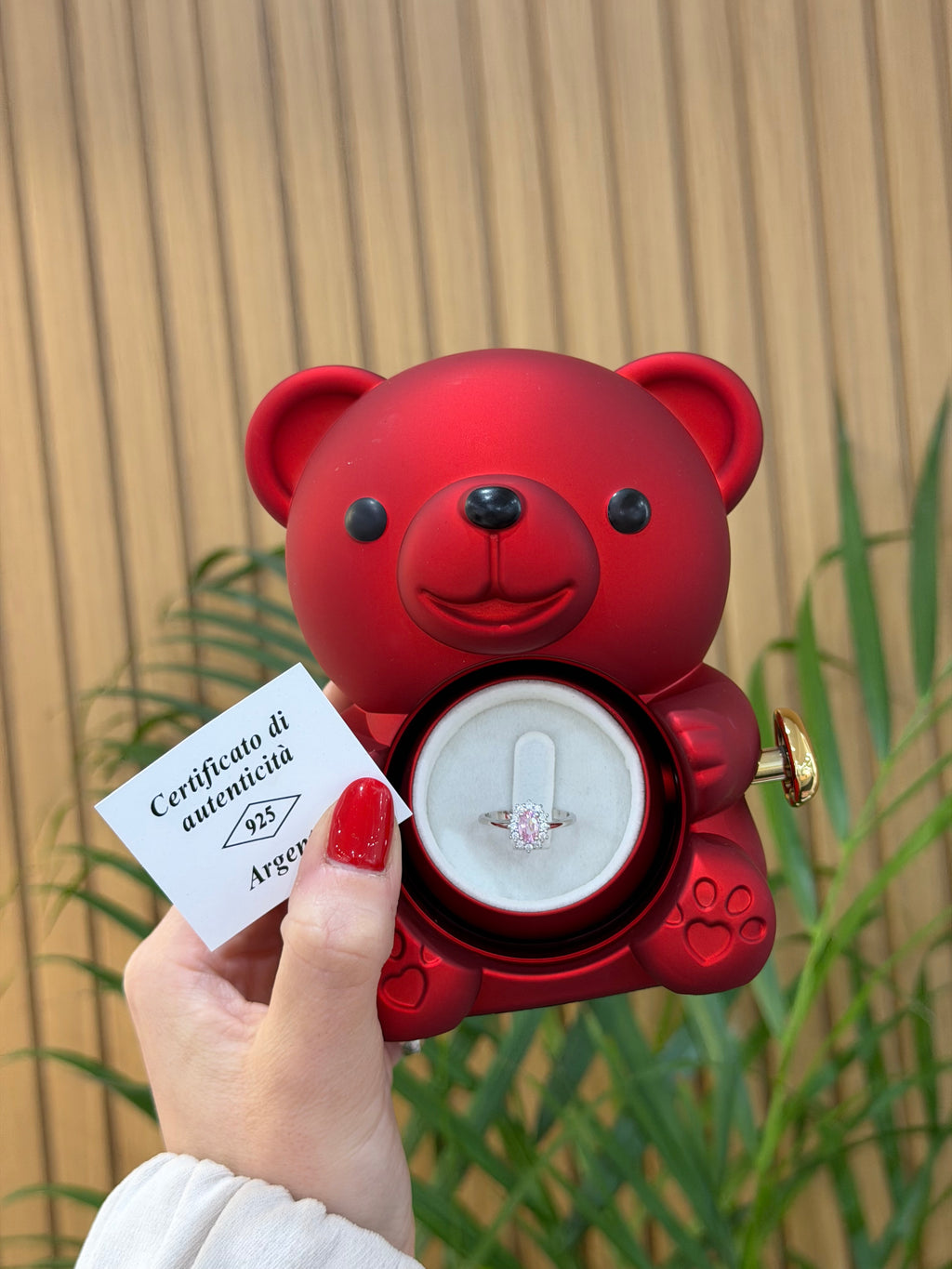 BOX MINI TEDDY CON ANELLO KATE ROSA ARGENTO 925