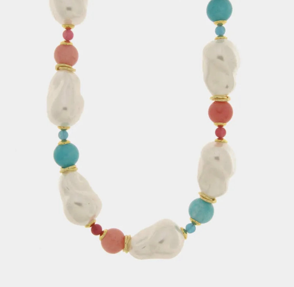 COLLANA AMO VENEZIA GIRO DI PERLE CON SFERE COLORATE