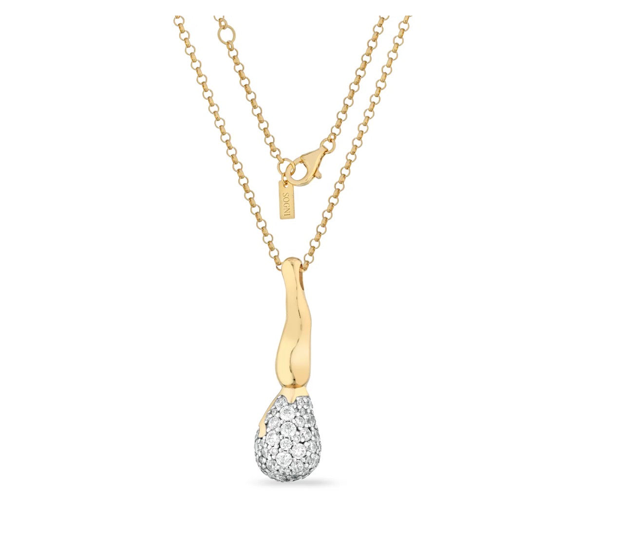 COLLANA CON CIONDOLO GOCCIA IN ARGENTO DORATO CON ZIRCONI