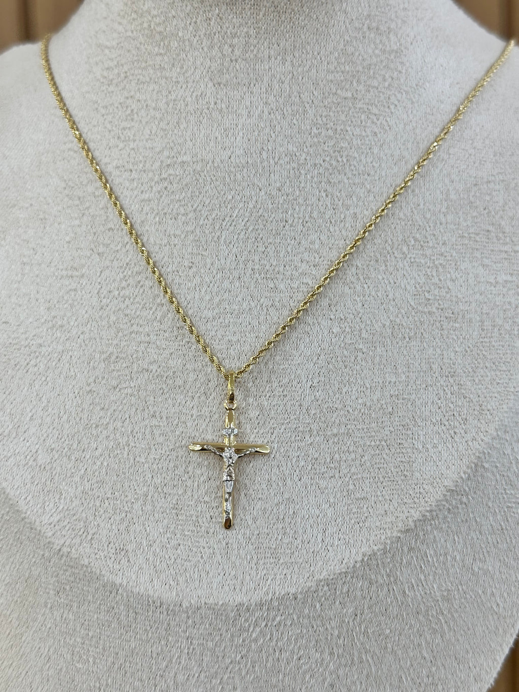 COLLANA LASER ORO 18KT CON CROCE BICOLORE