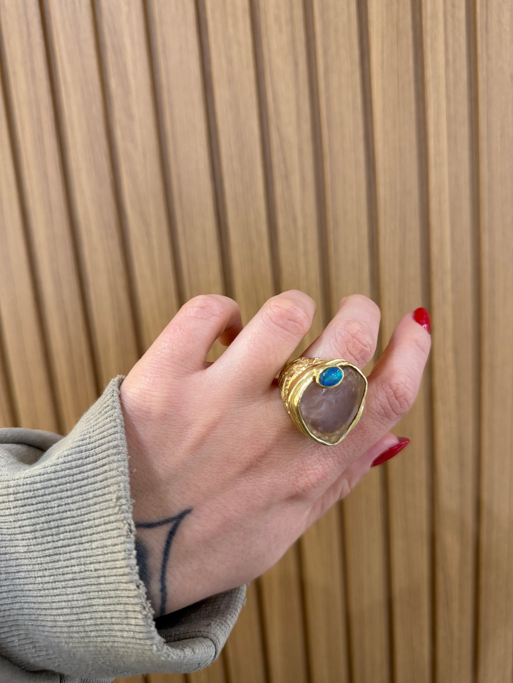 ANELLO FEDELE QUARZO ROSA OPALE CABOCHON