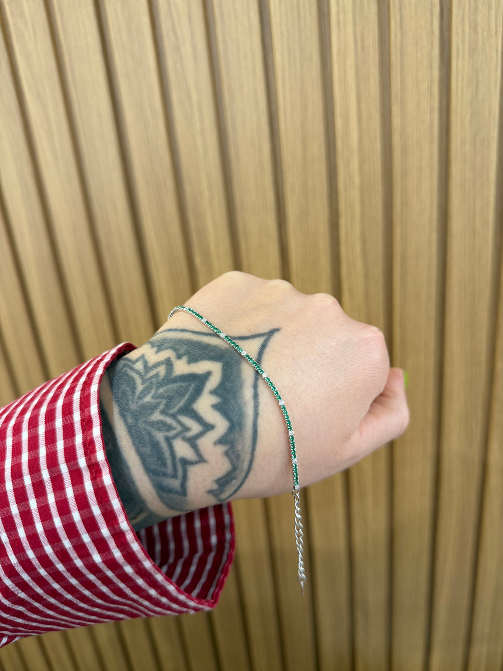 BRACCIALE TENNIS MINI VERDE E BIANCO ARGENTO 925