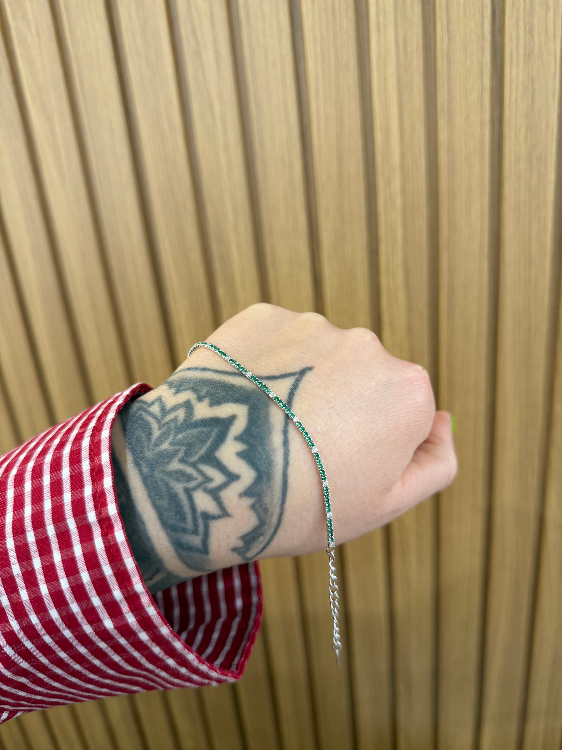 BRACCIALE TENNIS MINI VERDE E BIANCO ARGENTO 925