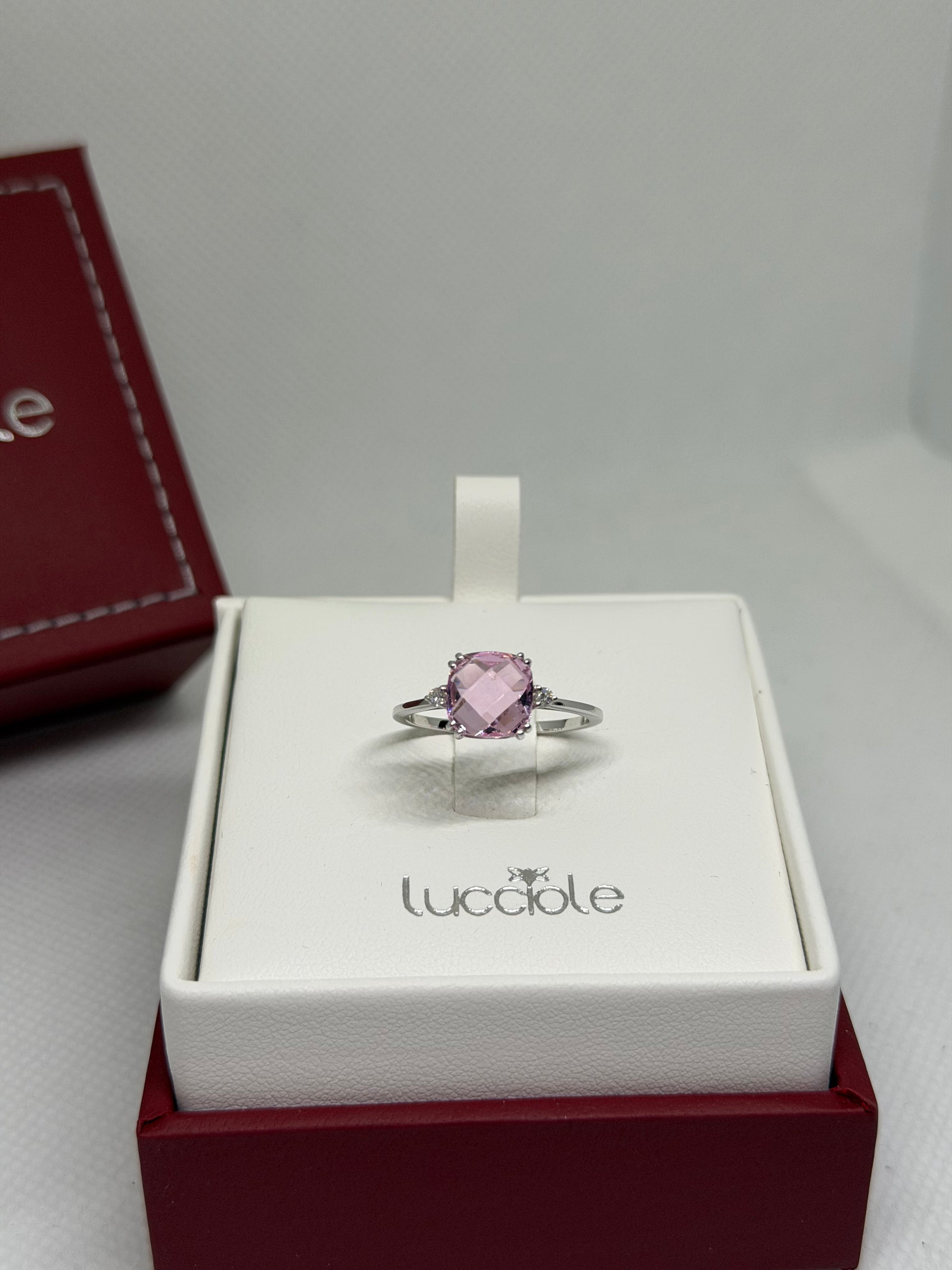 ANELLO ORO 9 CARATI ZAFFIRO ROSA E DIAMANTI LUCCIOLE