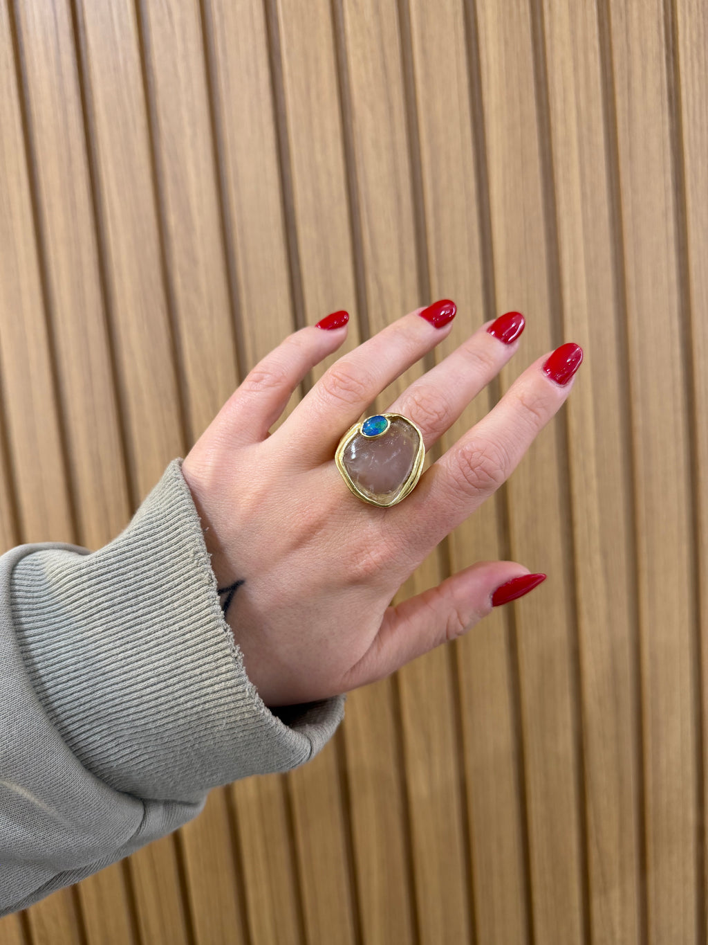 ANELLO FEDELE QUARZO ROSA OPALE CABOCHON