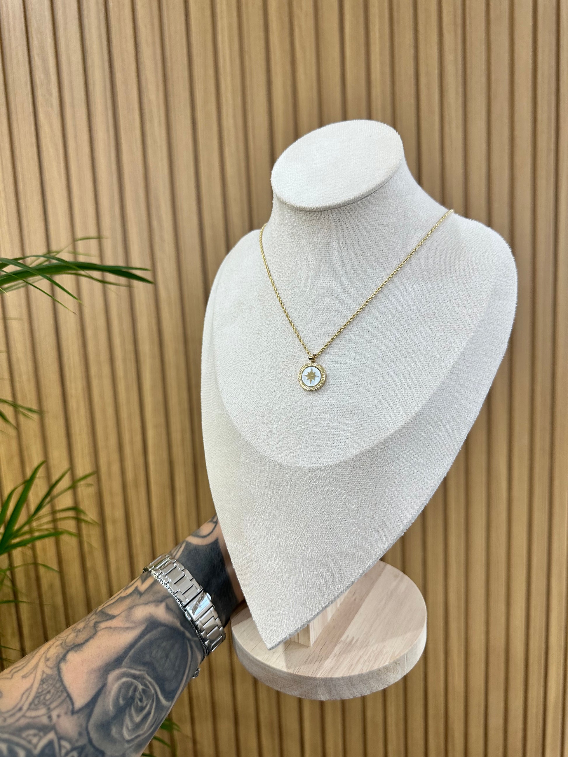 COLLANA LASER CON MEDAGLIA ROSA DEI VENTI WHITE