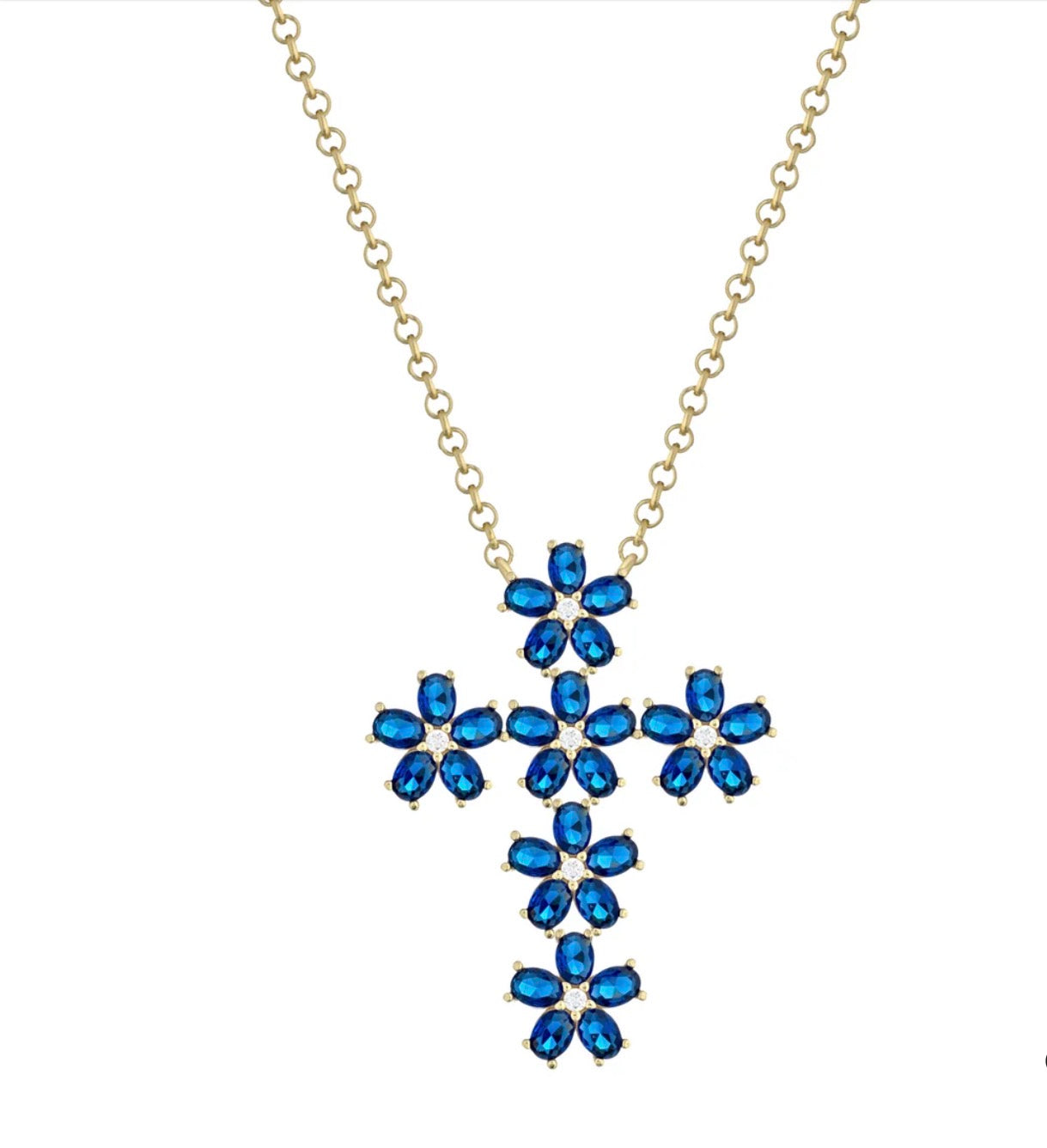 COLLANA CROCE FIORE ZIRCONI BLU LAURA P