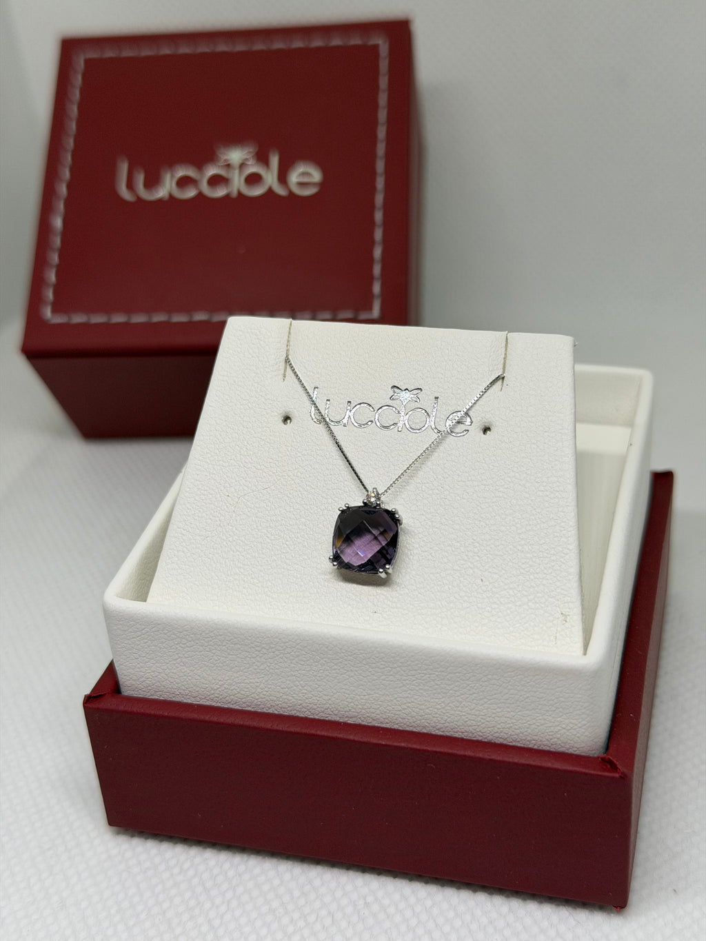 COLLANA LUCCIOLE ORO 9 CARATI CON AMETISTA E DIAMANTINO