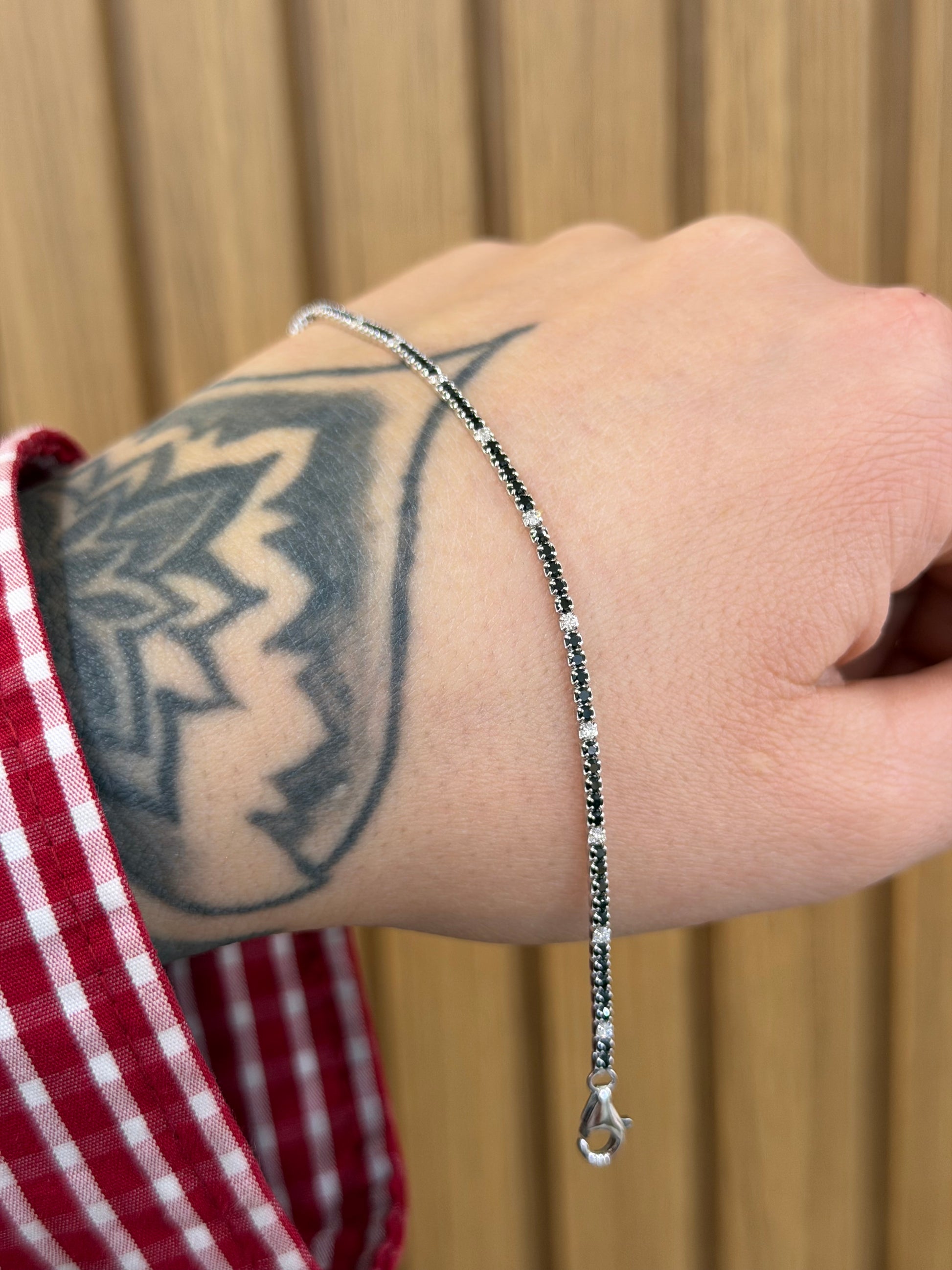 BRACCIALE MINI TENNIS NERO E BIANCO ARGENTO 925