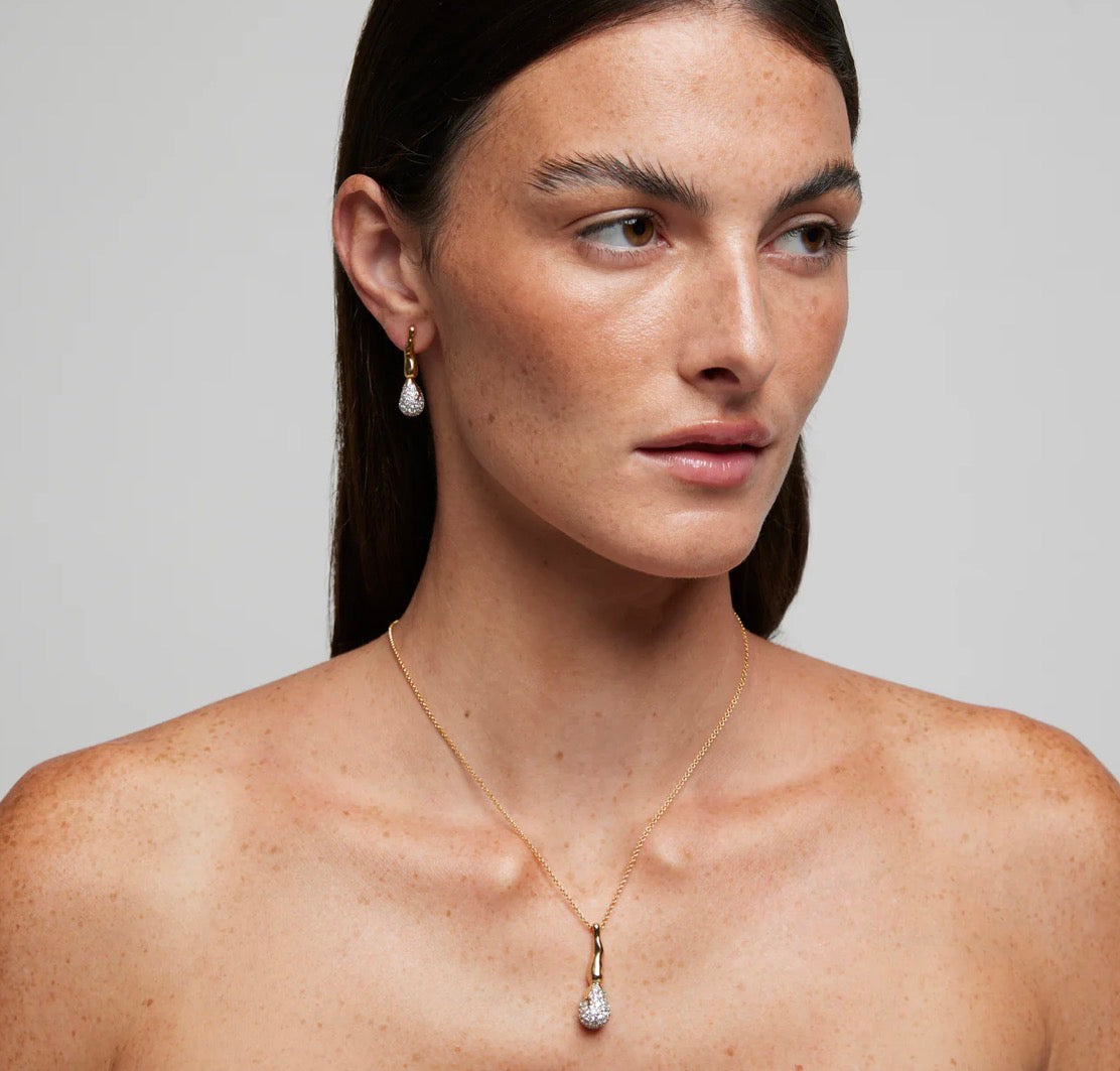 COLLANA CON CIONDOLO GOCCIA IN ARGENTO DORATO CON ZIRCONI