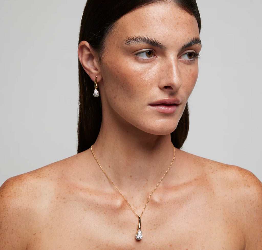 COLLANA CON CIONDOLO GOCCIA IN ARGENTO DORATO CON ZIRCONI