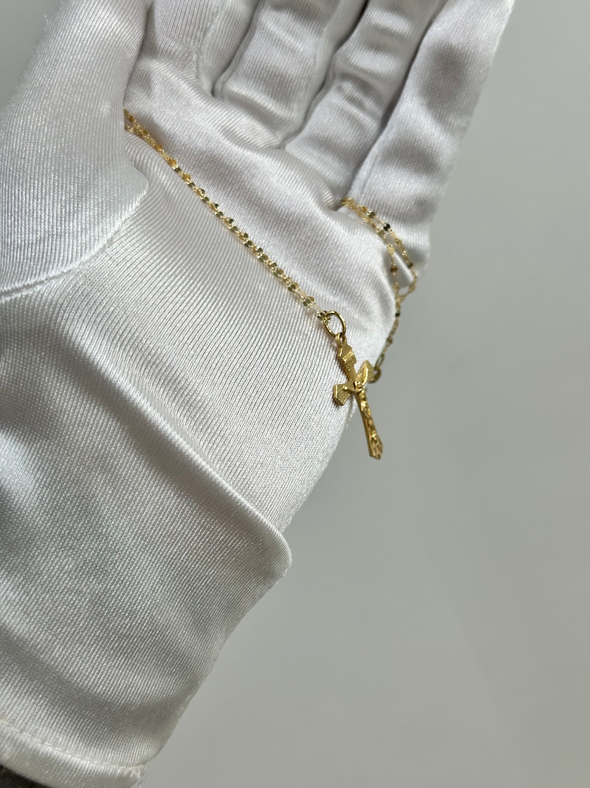 COLLANA CON CROCE LAVORATA E SPECCHIATA ORO 18KT