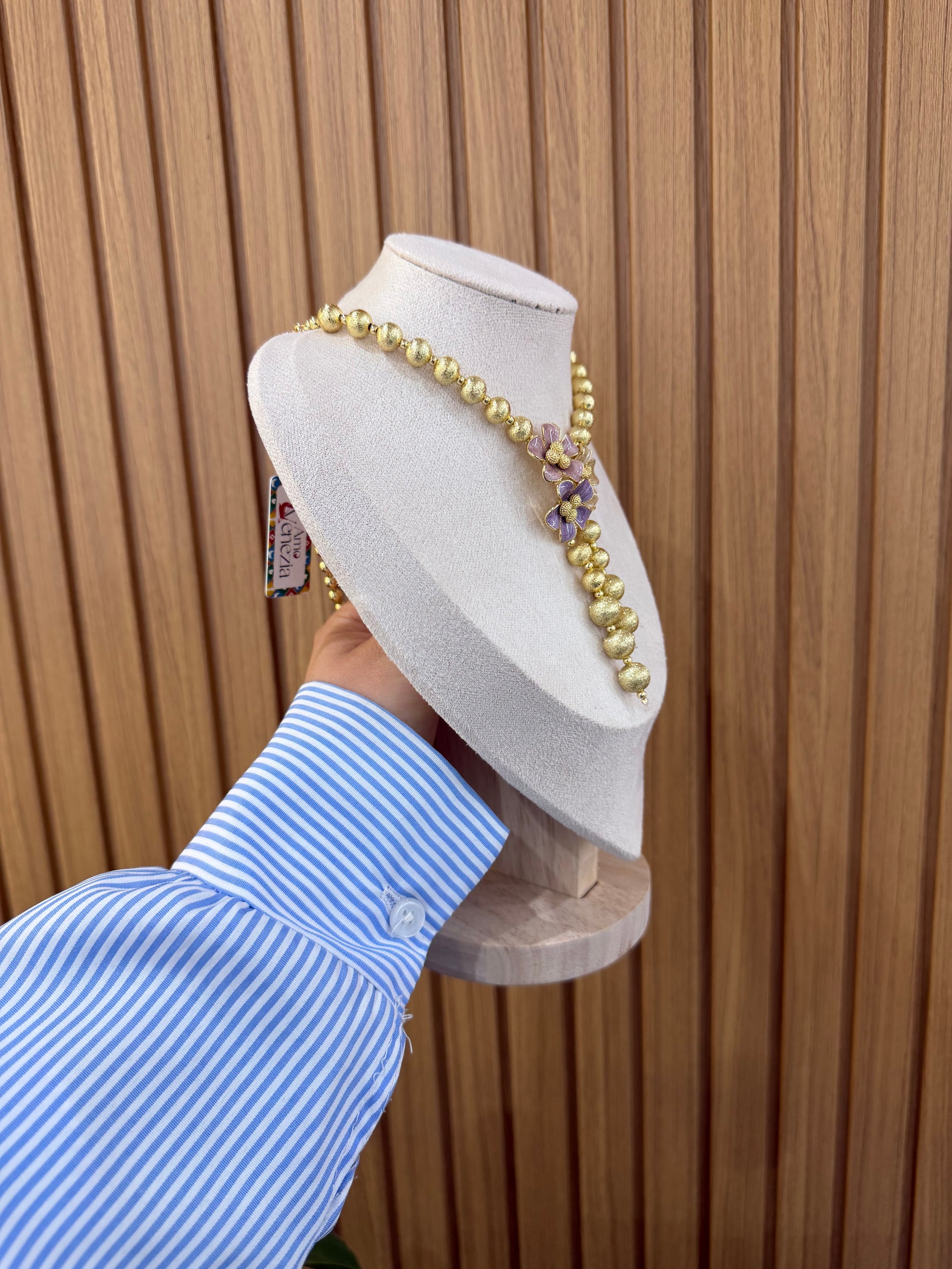 COLLANA AMO VENEZIA FIORI COLORATI CON SFERE