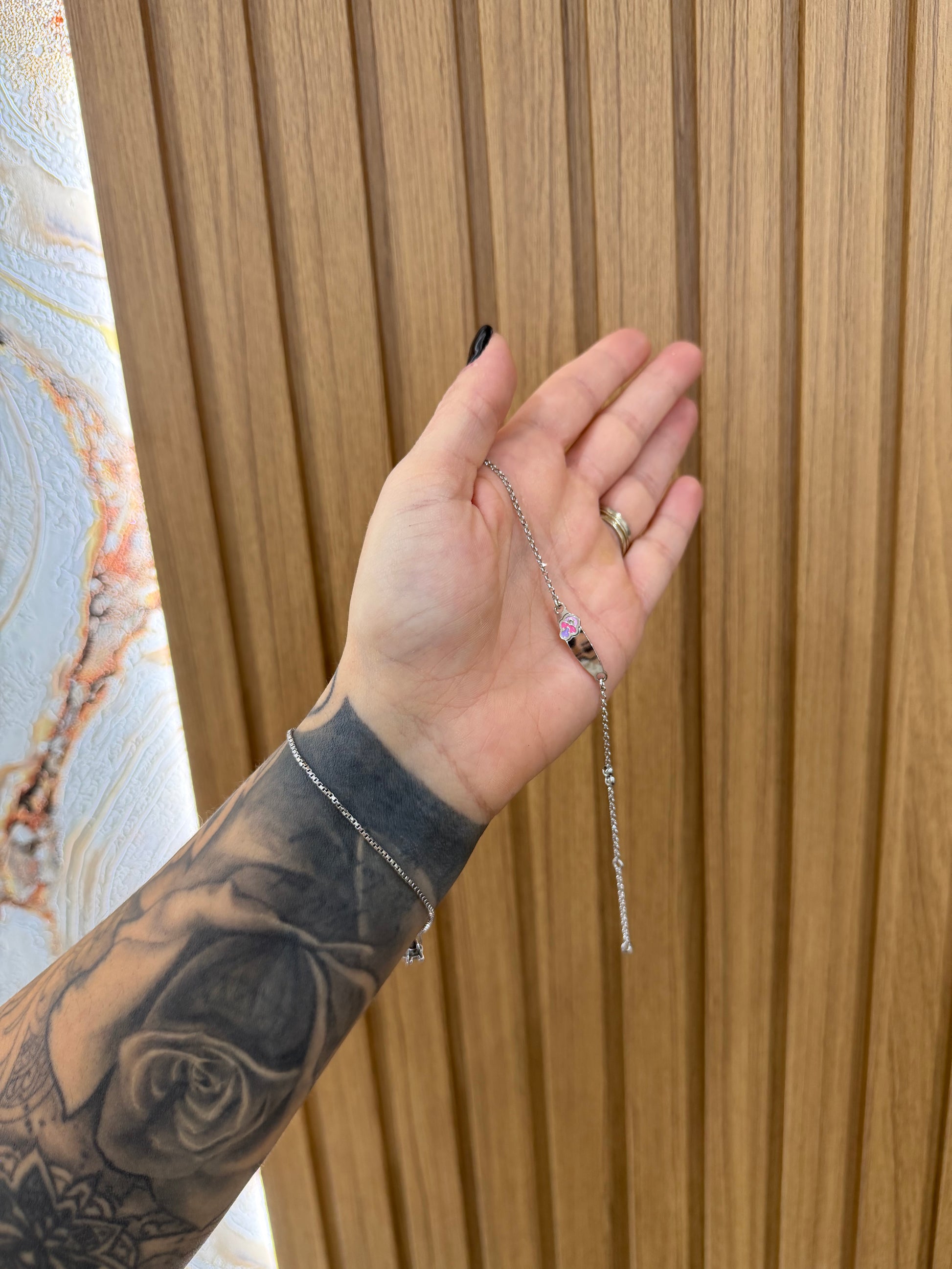 BRACCIALE BATTESIMALE CON CIUCCIO VIOLA ARGENTO