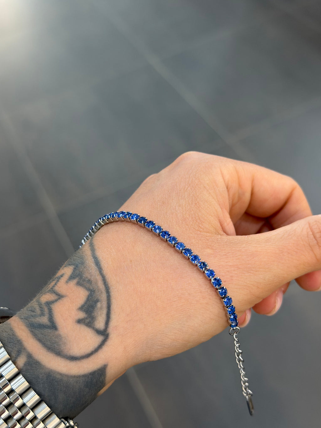 BRACCIALE TENNIS ACCIAIO INOX BLU