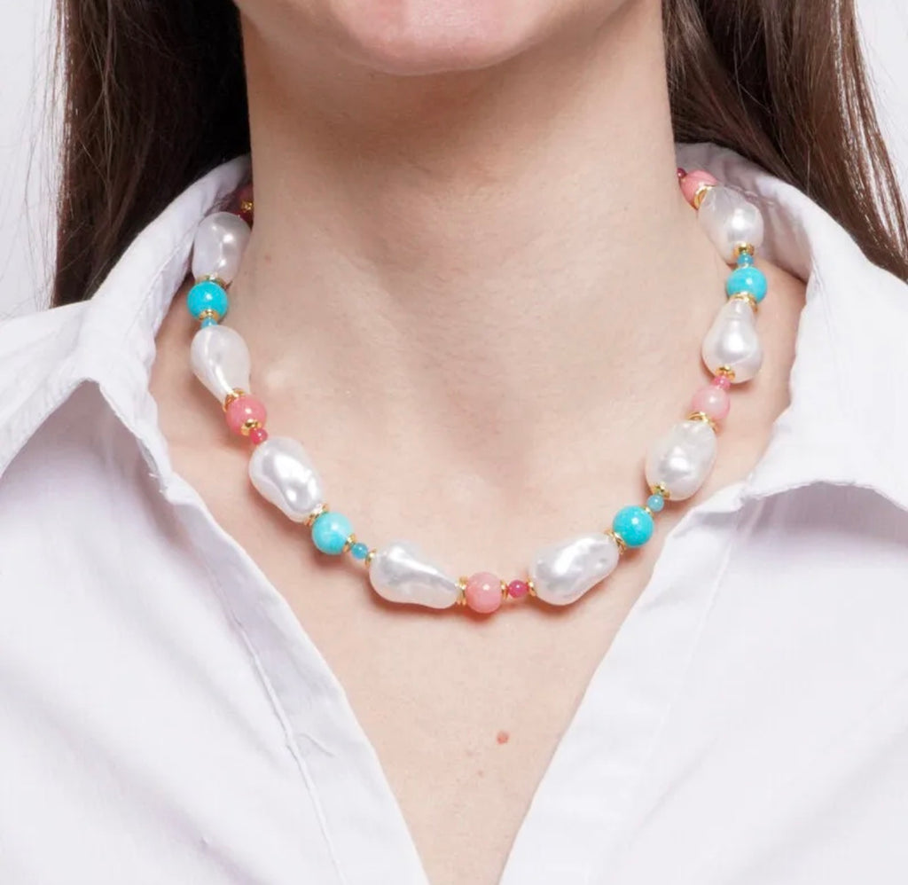 COLLANA AMO VENEZIA GIRO DI PERLE CON SFERE COLORATE