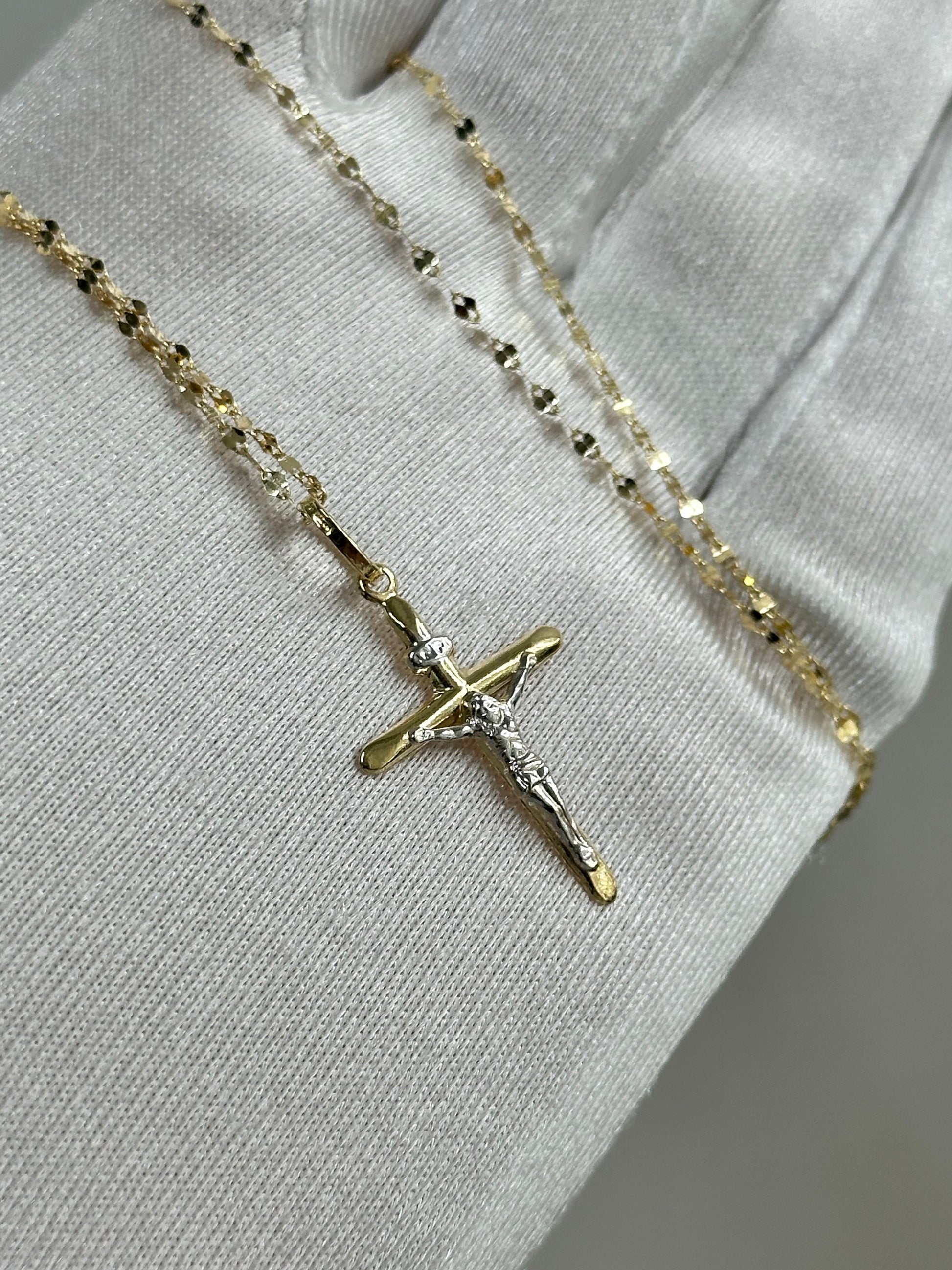 COLLANA CON CROCE E SPECCHIATA ORO 18KT