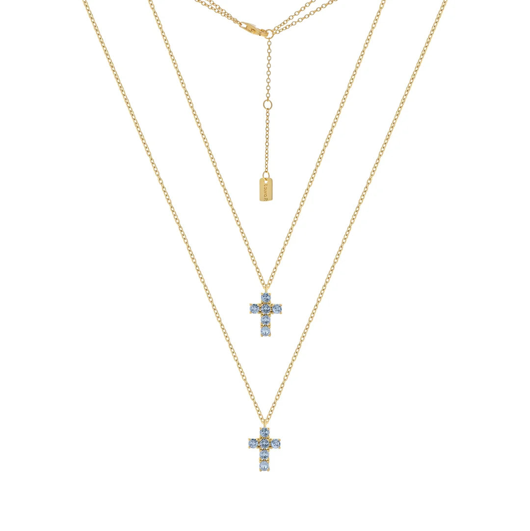 COLLANA DOPPIA CROCETTA ZIRCONI SKY BLU LAURA P