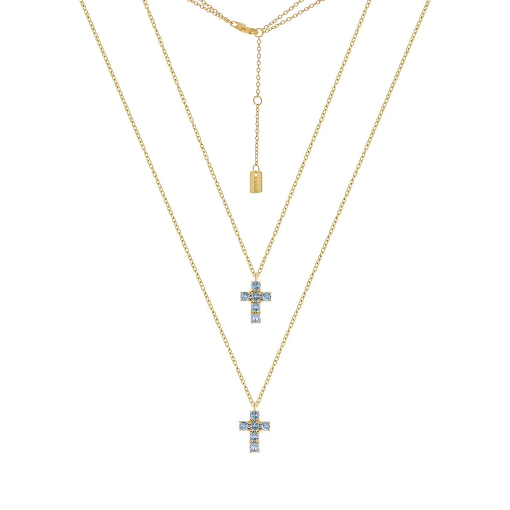 COLLANA DOPPIA CROCETTA ZIRCONI SKY BLU LAURA P