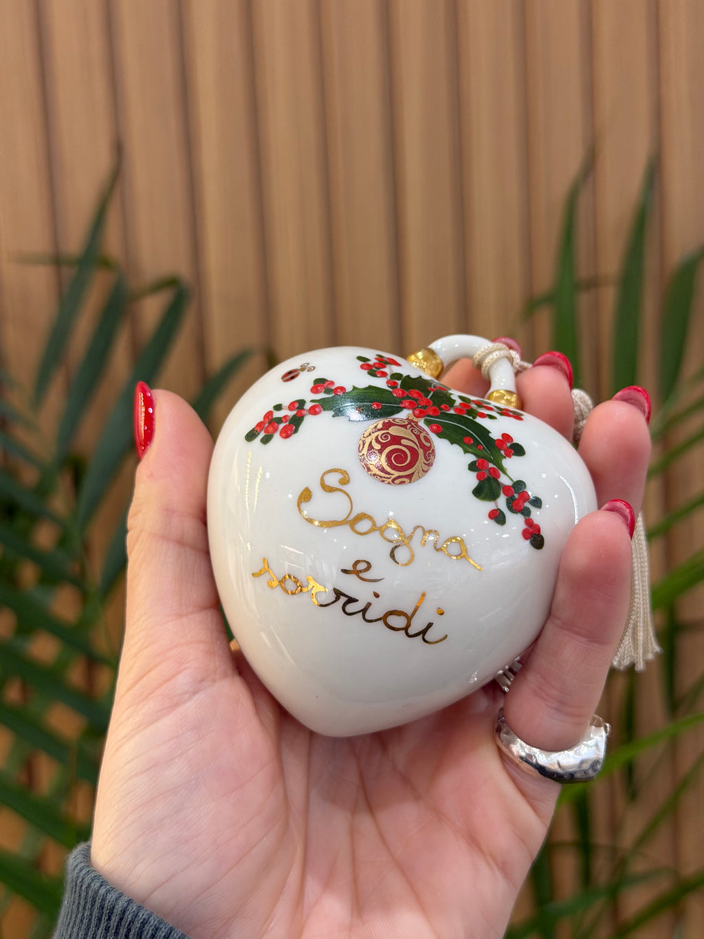 MINI CUORE NATALIZIO SOGNA E SORRIDI CERAMICA DI CAPODIMONTE