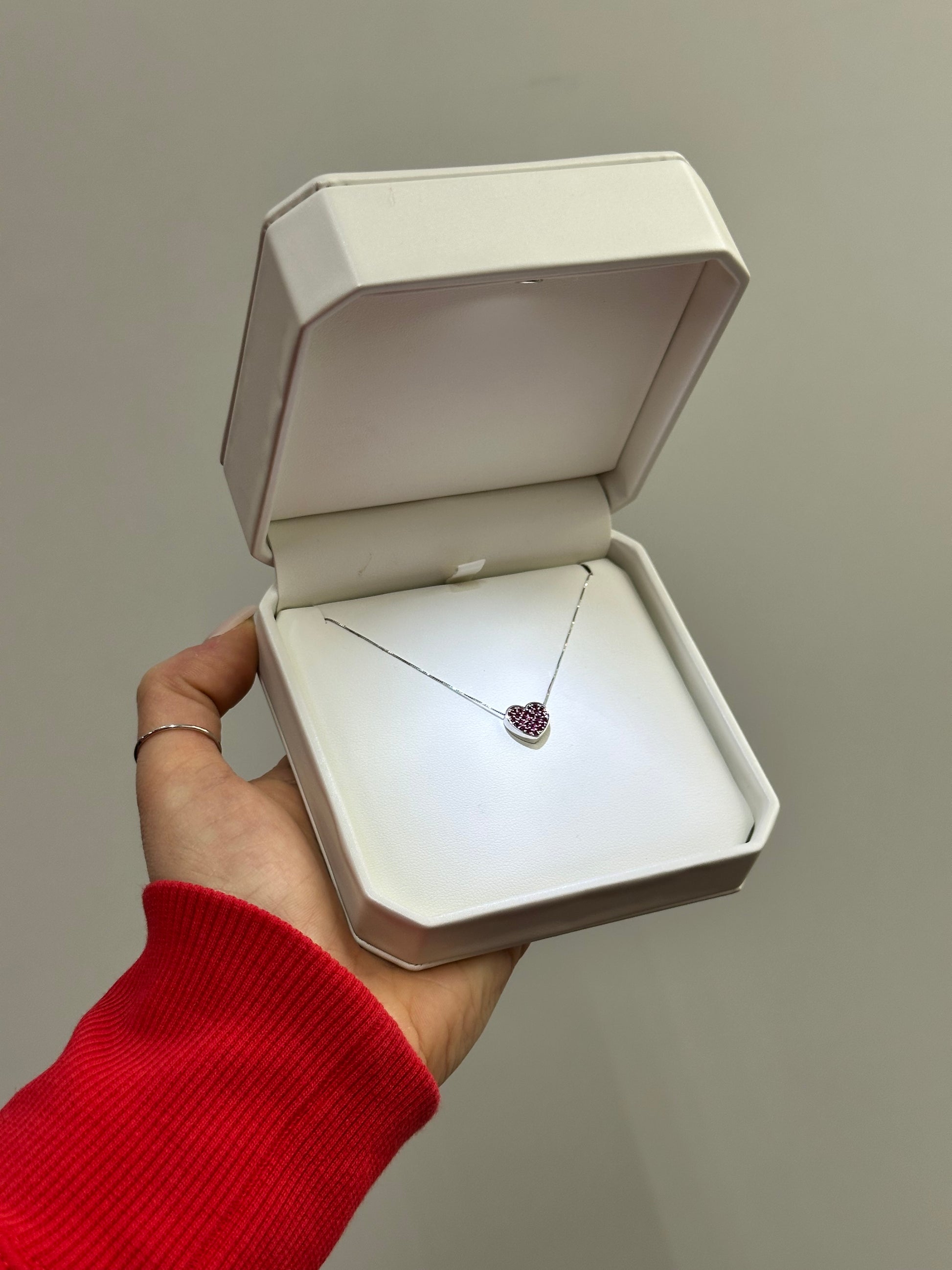 COLLANA CUORE ORO 18KT CON RUBINI