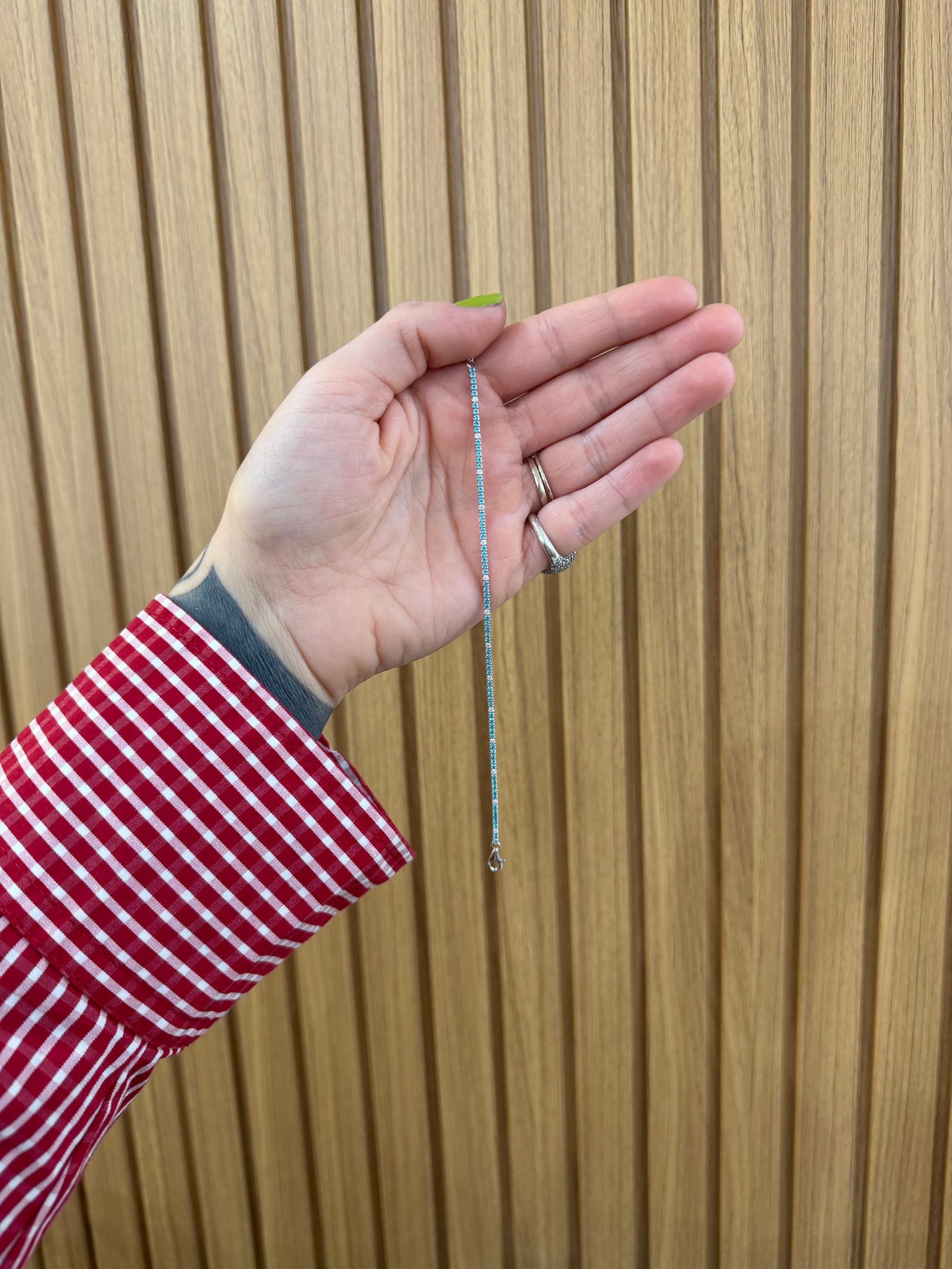 BRACCIALE MINI TENNIS CELESTE E BIANCO IN ARGENTO 925