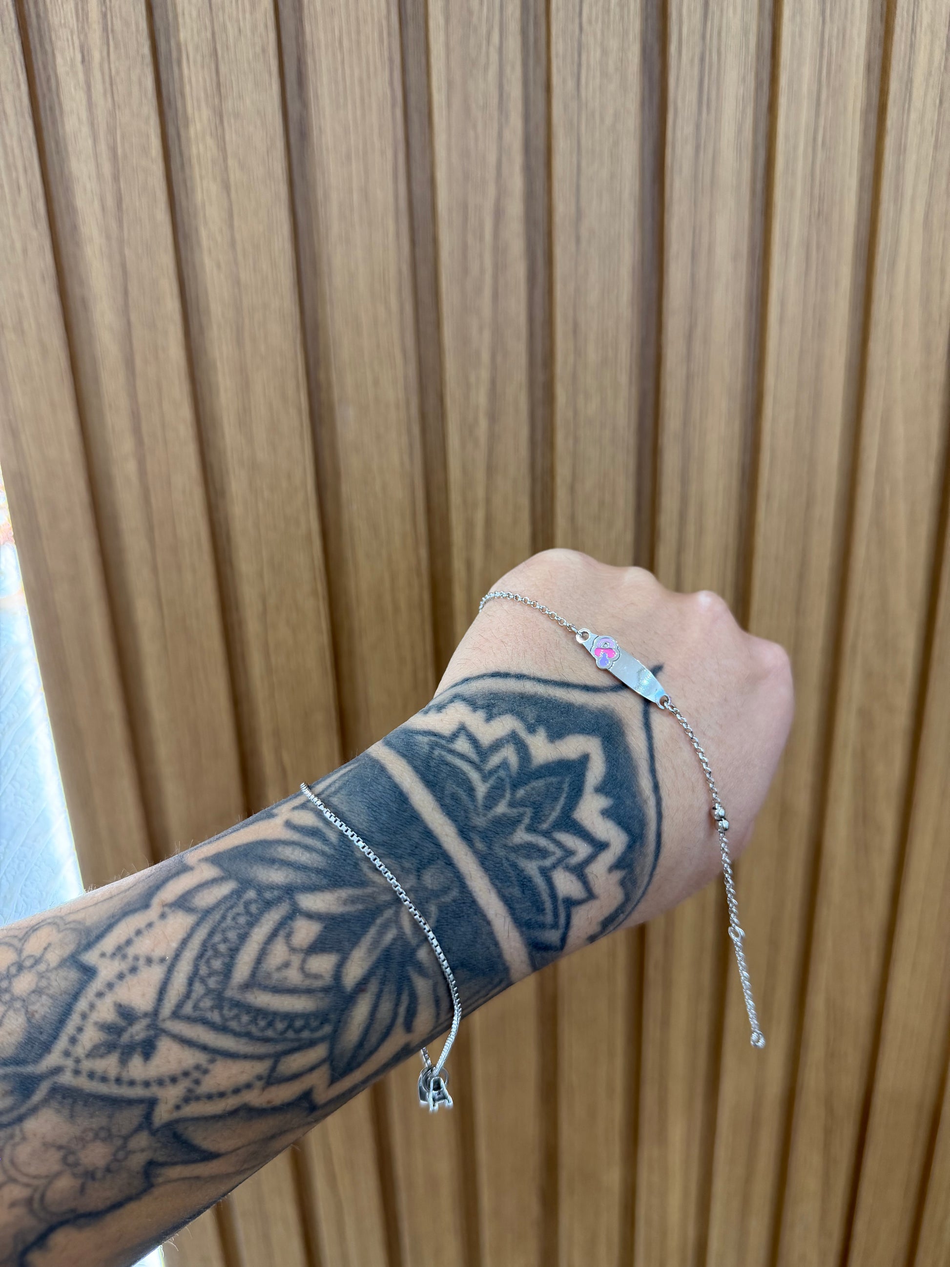 BRACCIALE BATTESIMALE CON CIUCCIO VIOLA ARGENTO