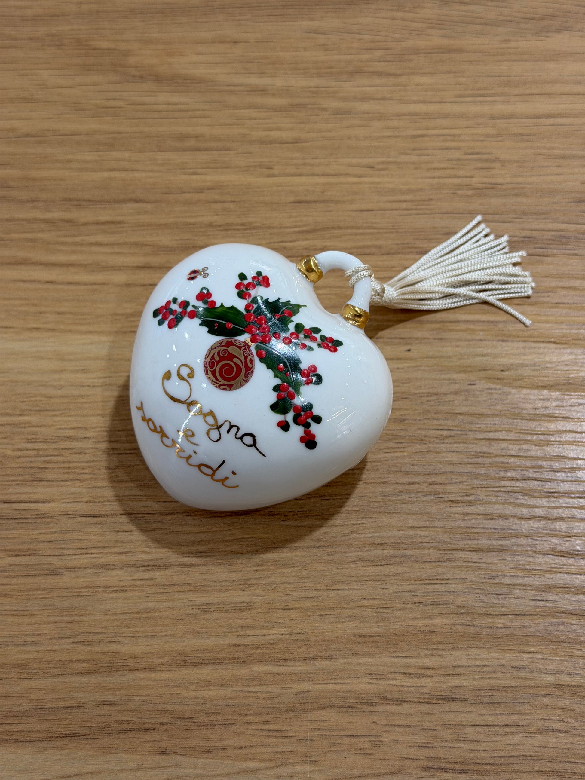 MINI CUORE NATALIZIO SOGNA E SORRIDI CERAMICA DI CAPODIMONTE