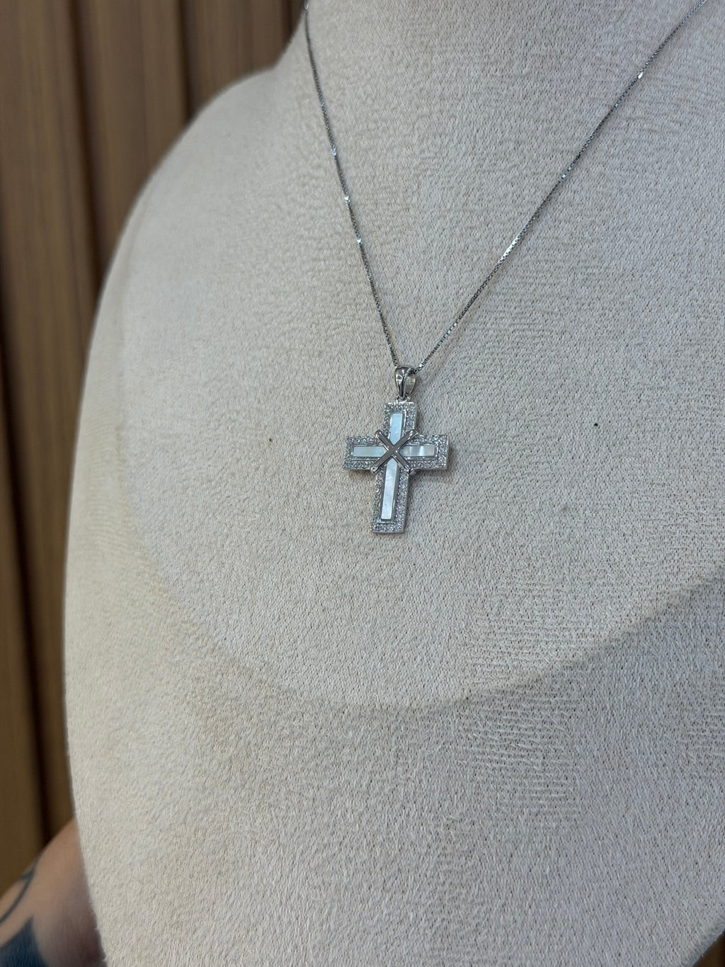 COLLANA ARGENTO 925 CROCE MADREPERLA