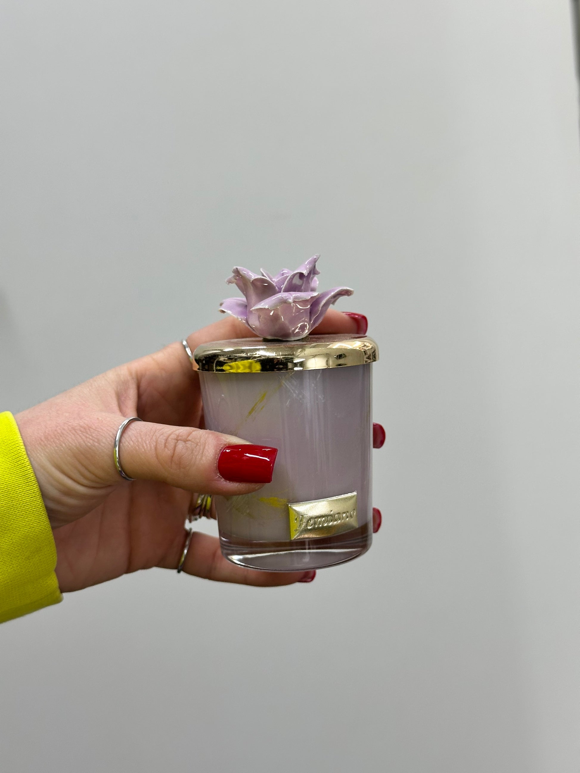 CANDELA PROFUMATA CON ROSA IN CERAMICA PICCOLA