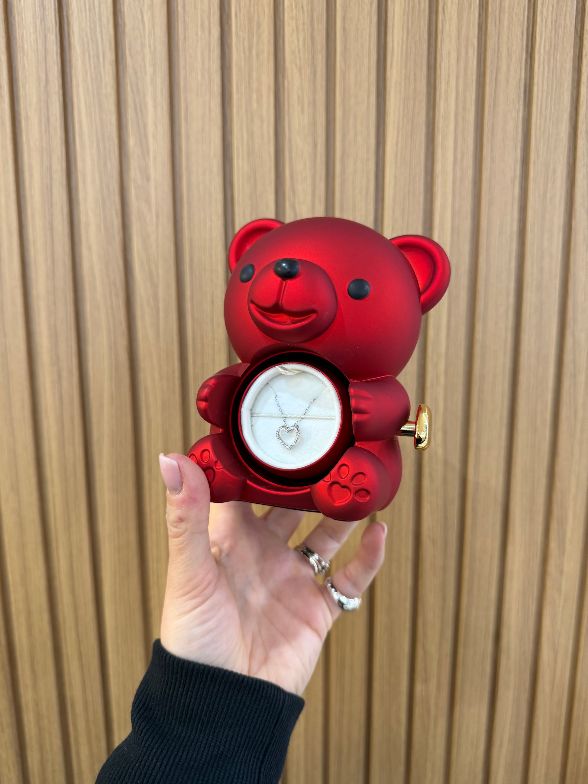 BOX MINI TEDDY CON COLLANA CUORICINO TRAFORATO ARGENTO 925