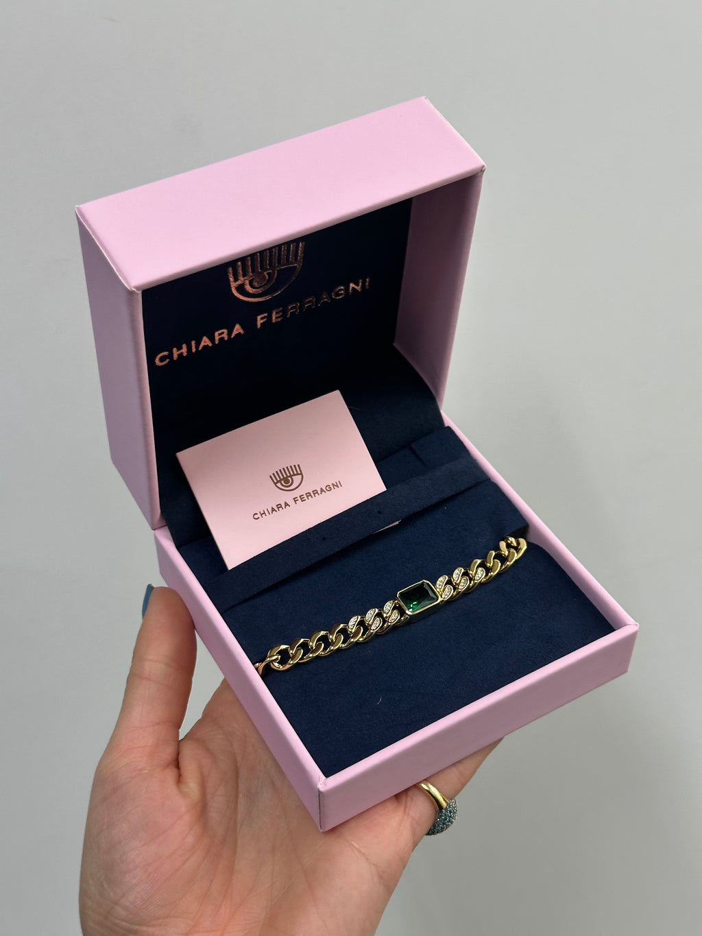 BRACCIALE GRUMETTA CON ZIRCONI VERDI E BIANCHI CHIARA FERRAGNI